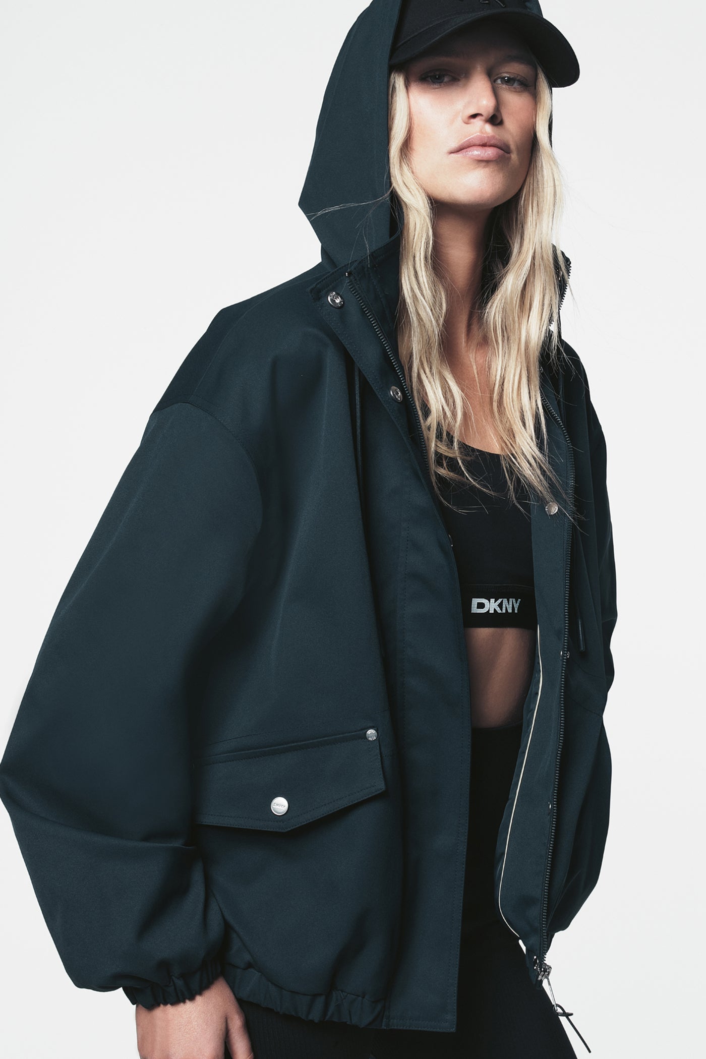 HIGH COLLAR BOMBER JACKET WITH HOOD