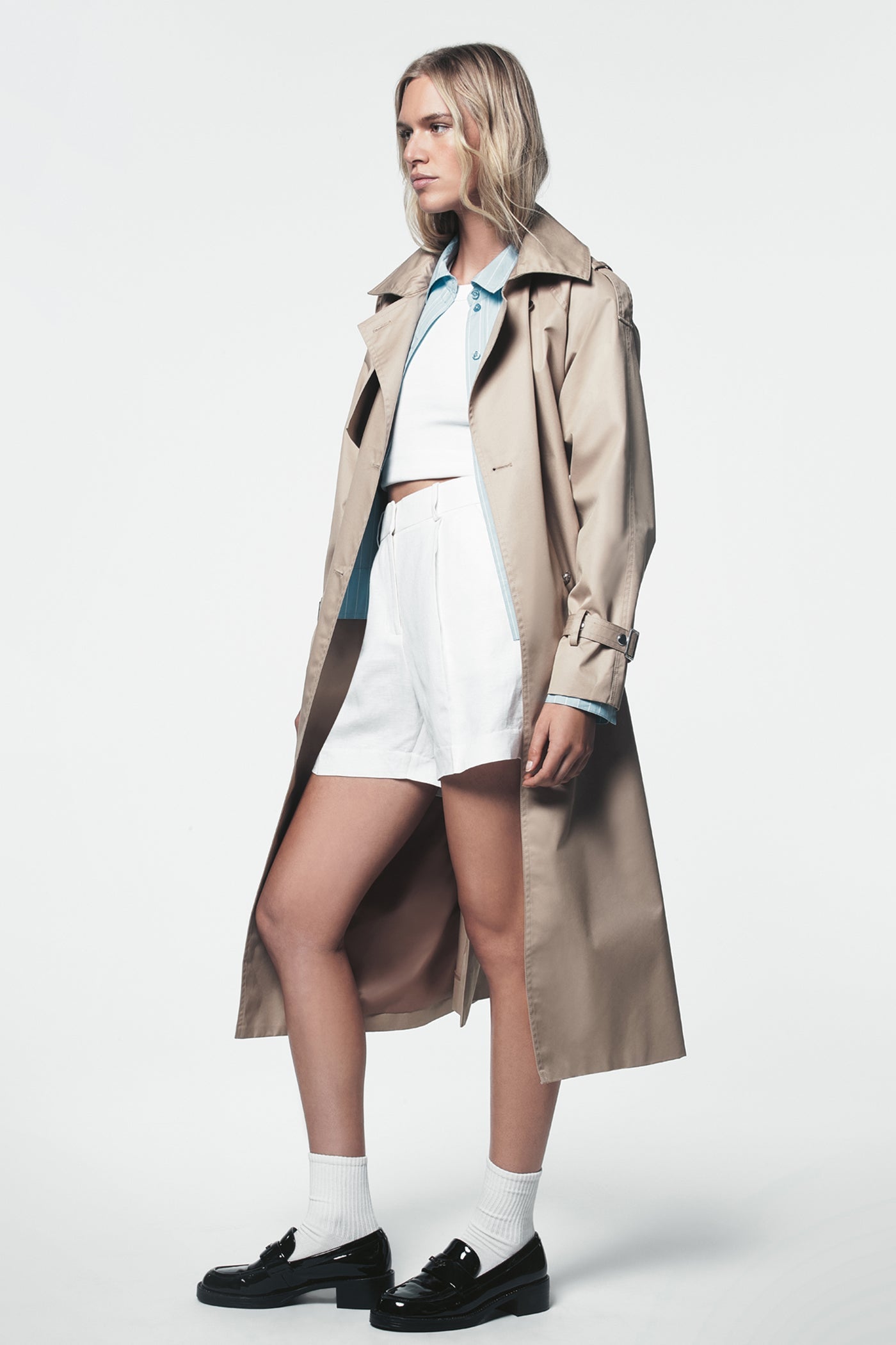 LONG DOUBLE BREASTED BELTED TRENCH