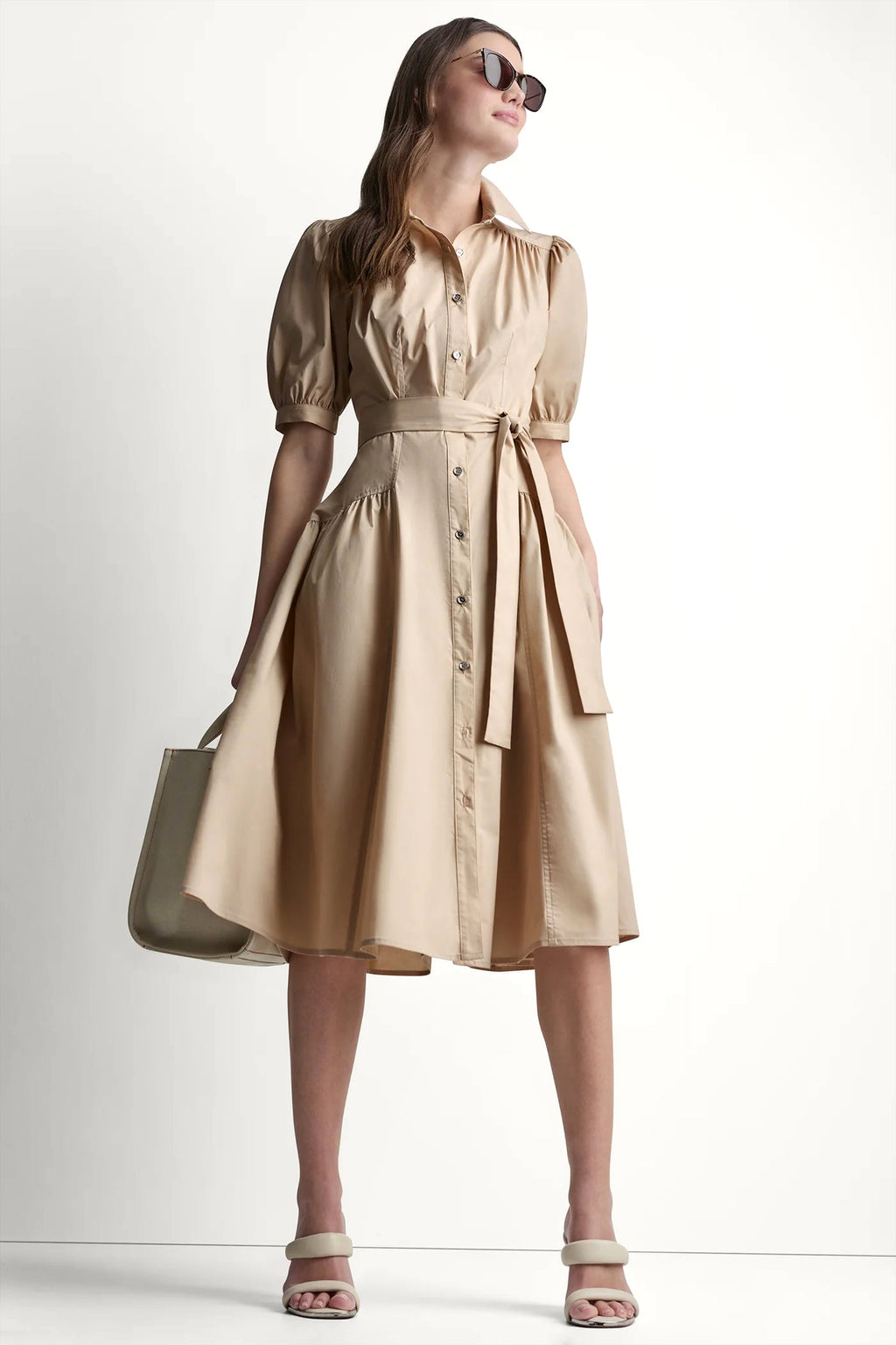 DROP-WAIST MIDI SHIRT DRESS
