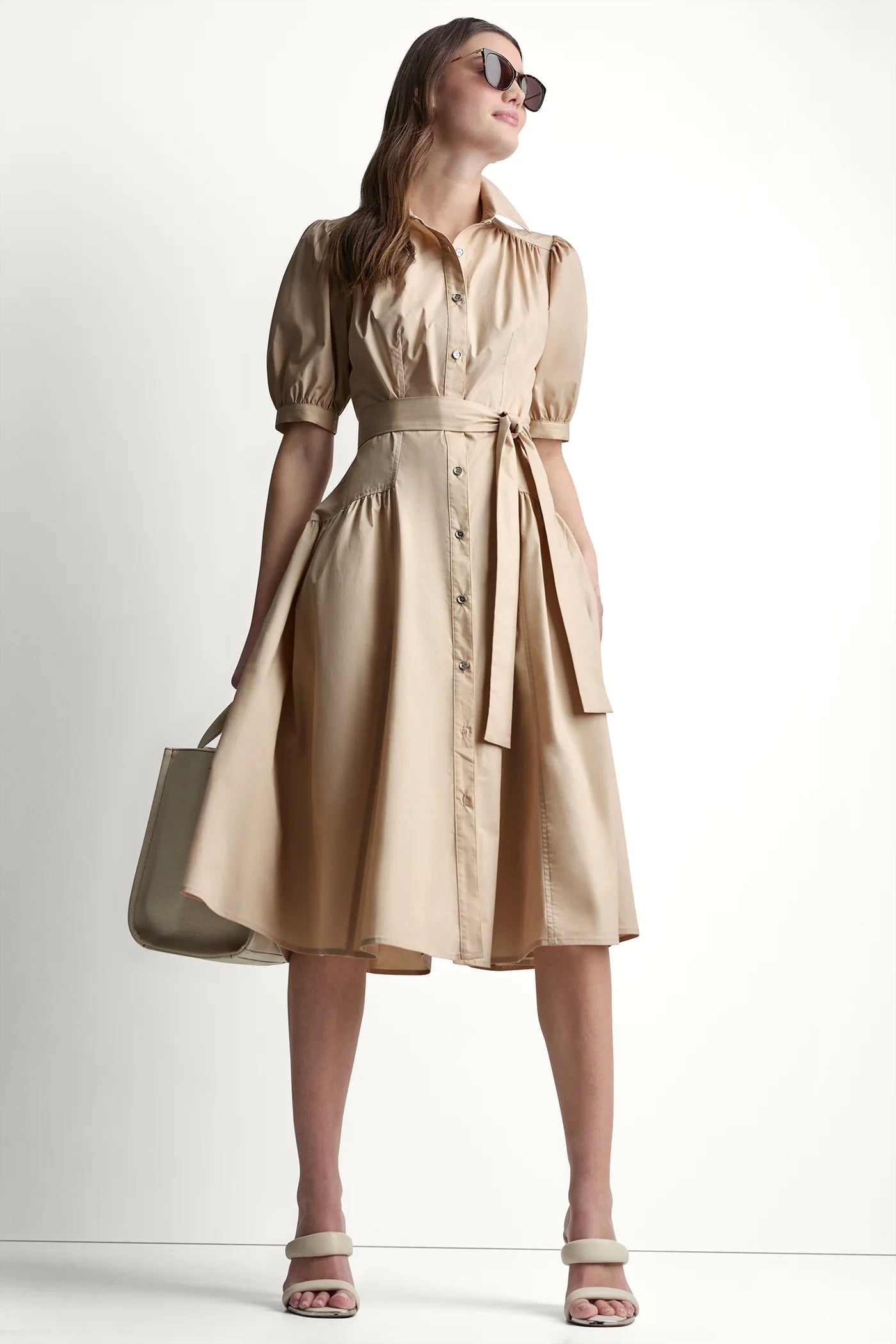 DROP-WAIST MIDI SHIRT DRESS