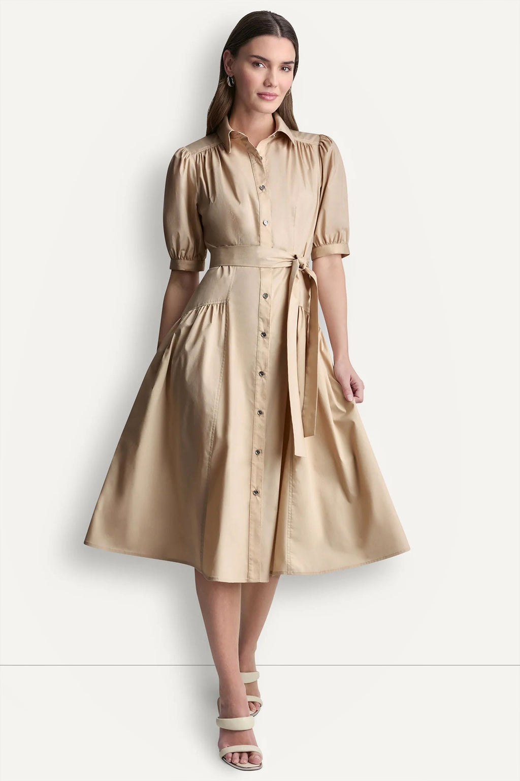 DROP-WAIST MIDI SHIRT DRESS