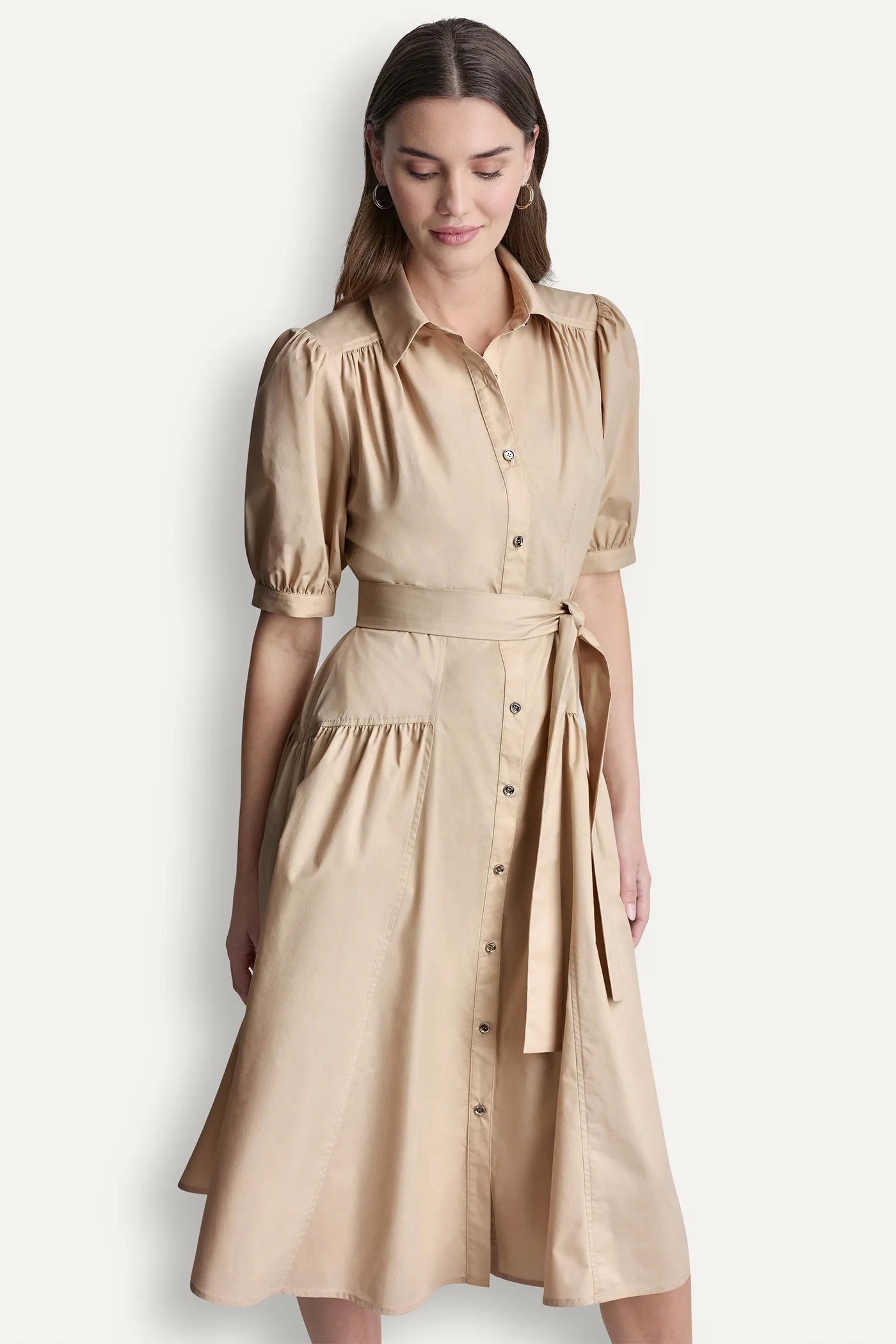DROP-WAIST MIDI SHIRT DRESS