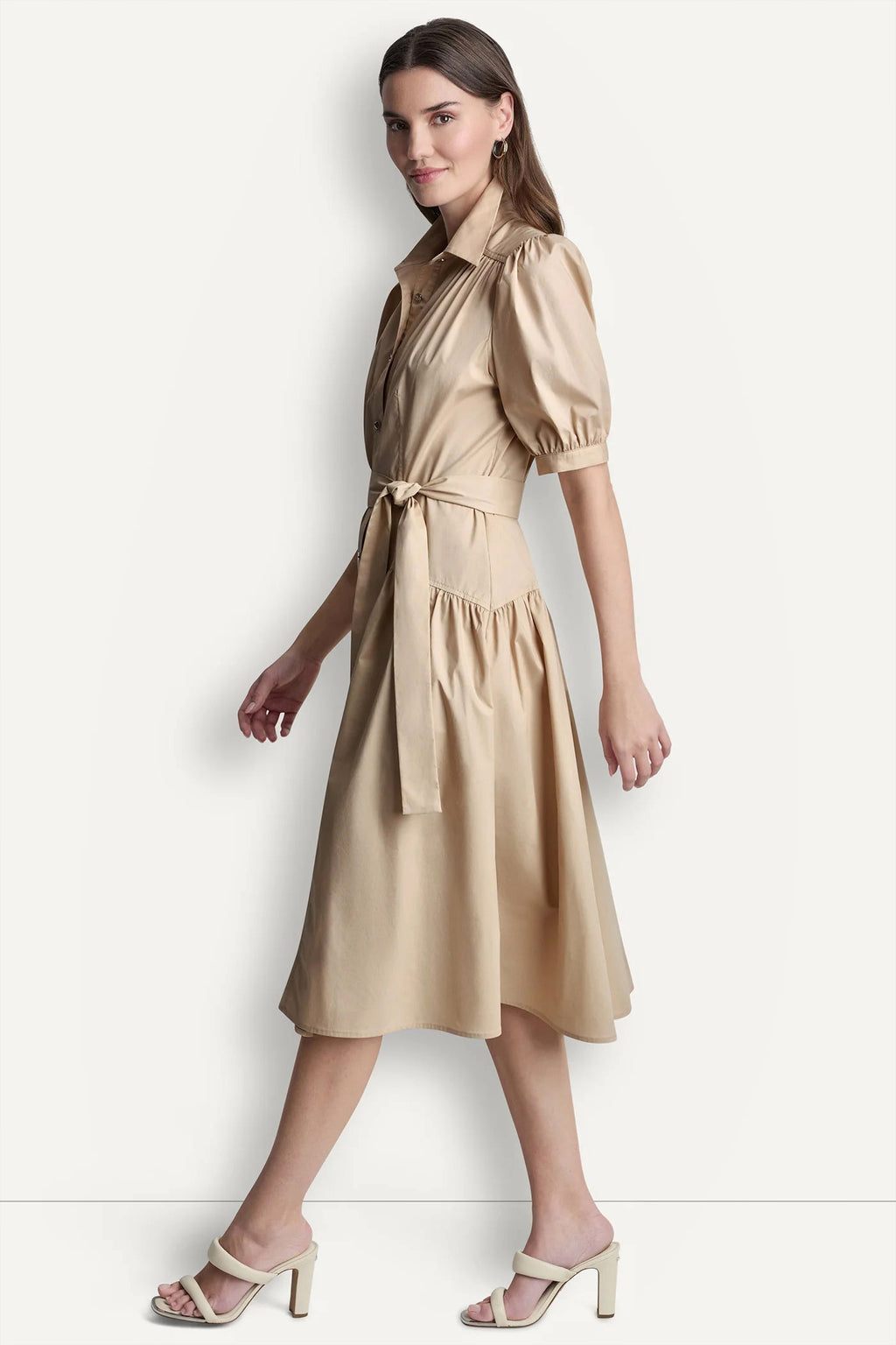 DROP-WAIST MIDI SHIRT DRESS