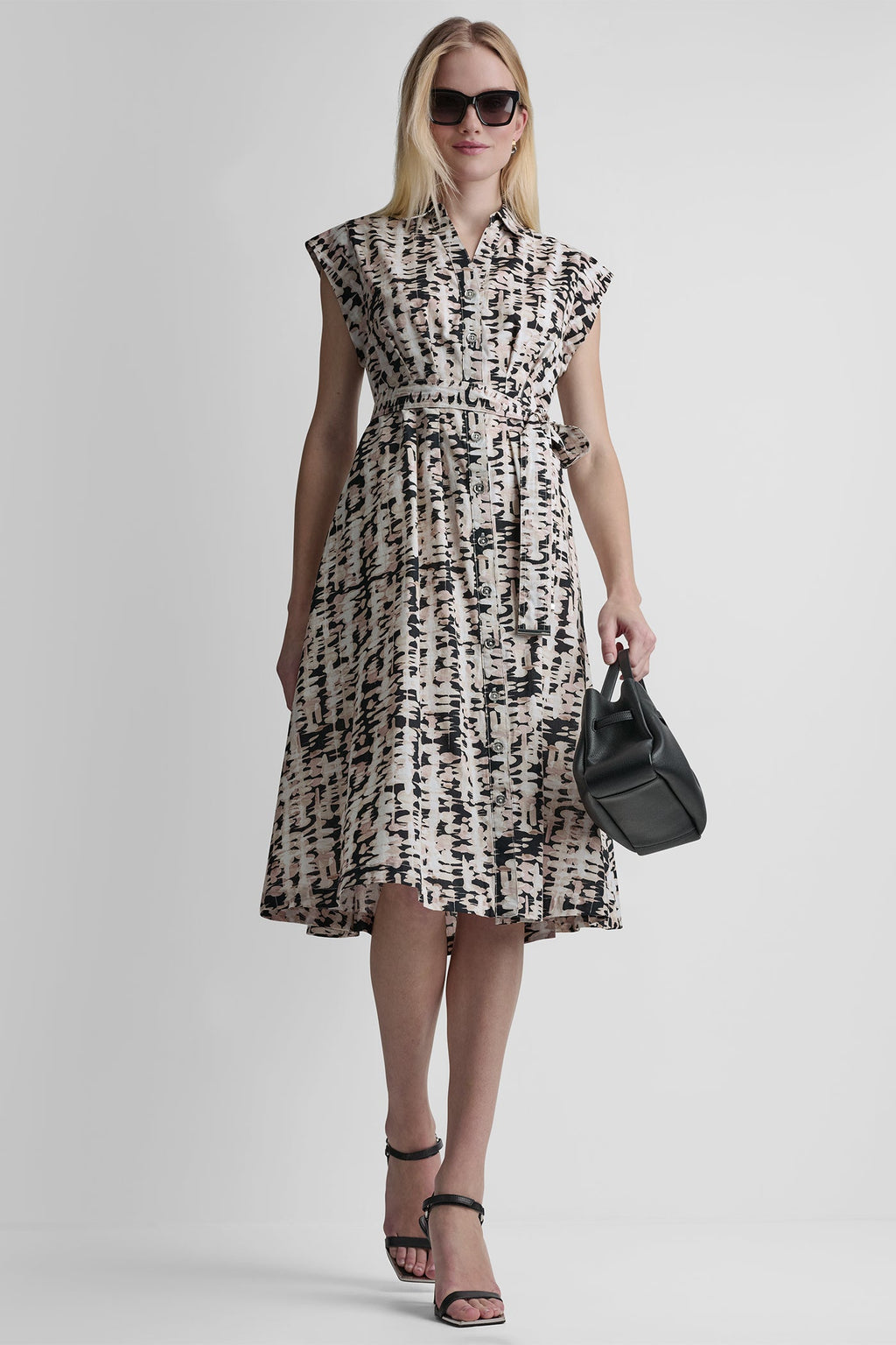 CAP-SLEEVE MIDI SHIRT DRESS