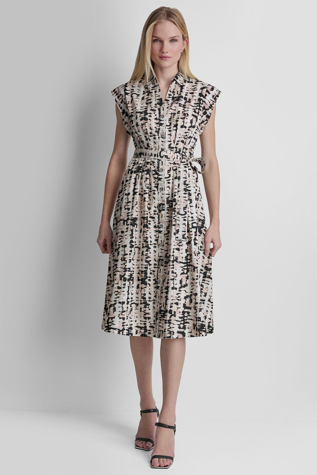 CAP-SLEEVE MIDI SHIRT DRESS