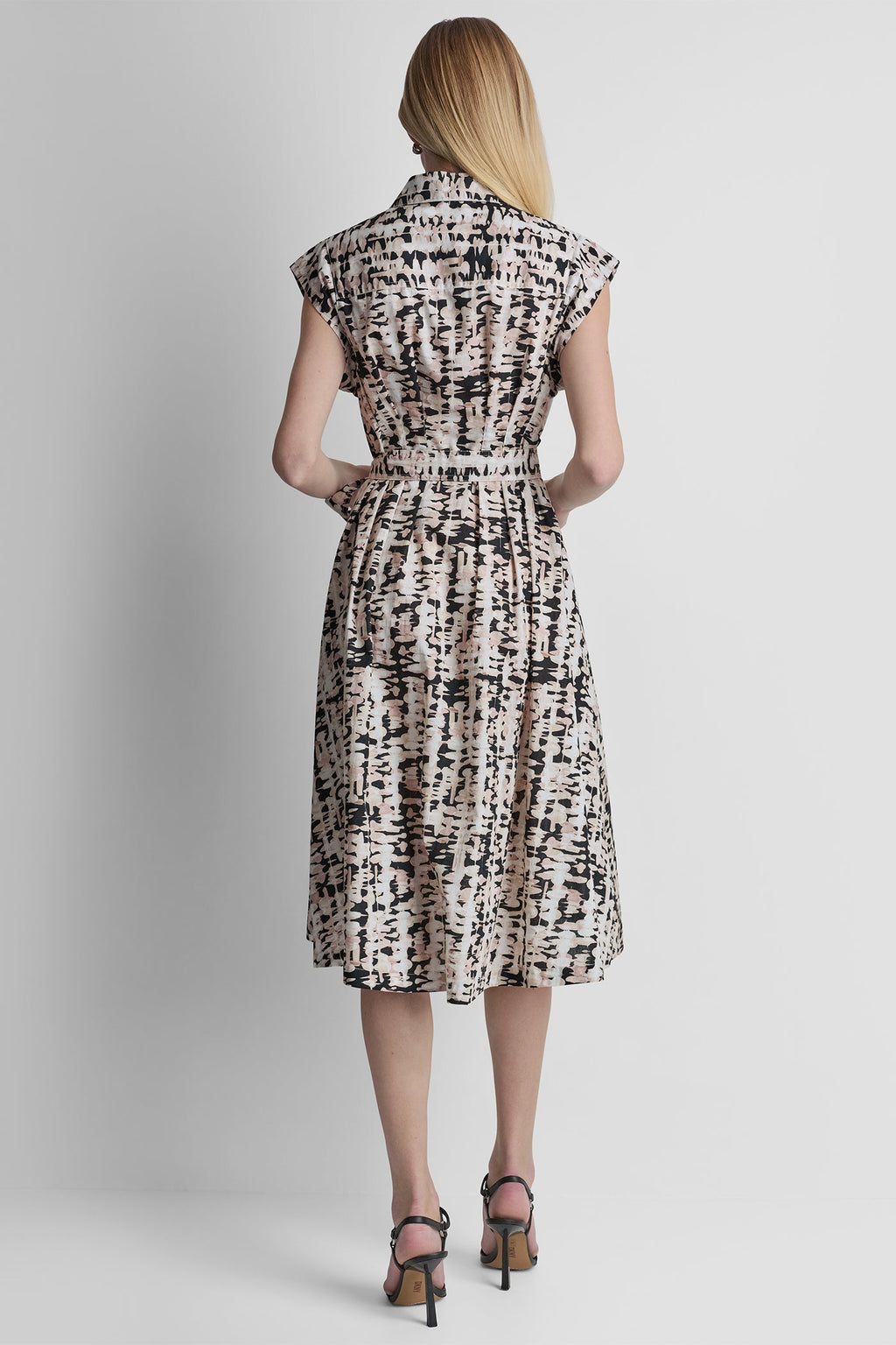 CAP-SLEEVE MIDI SHIRT DRESS