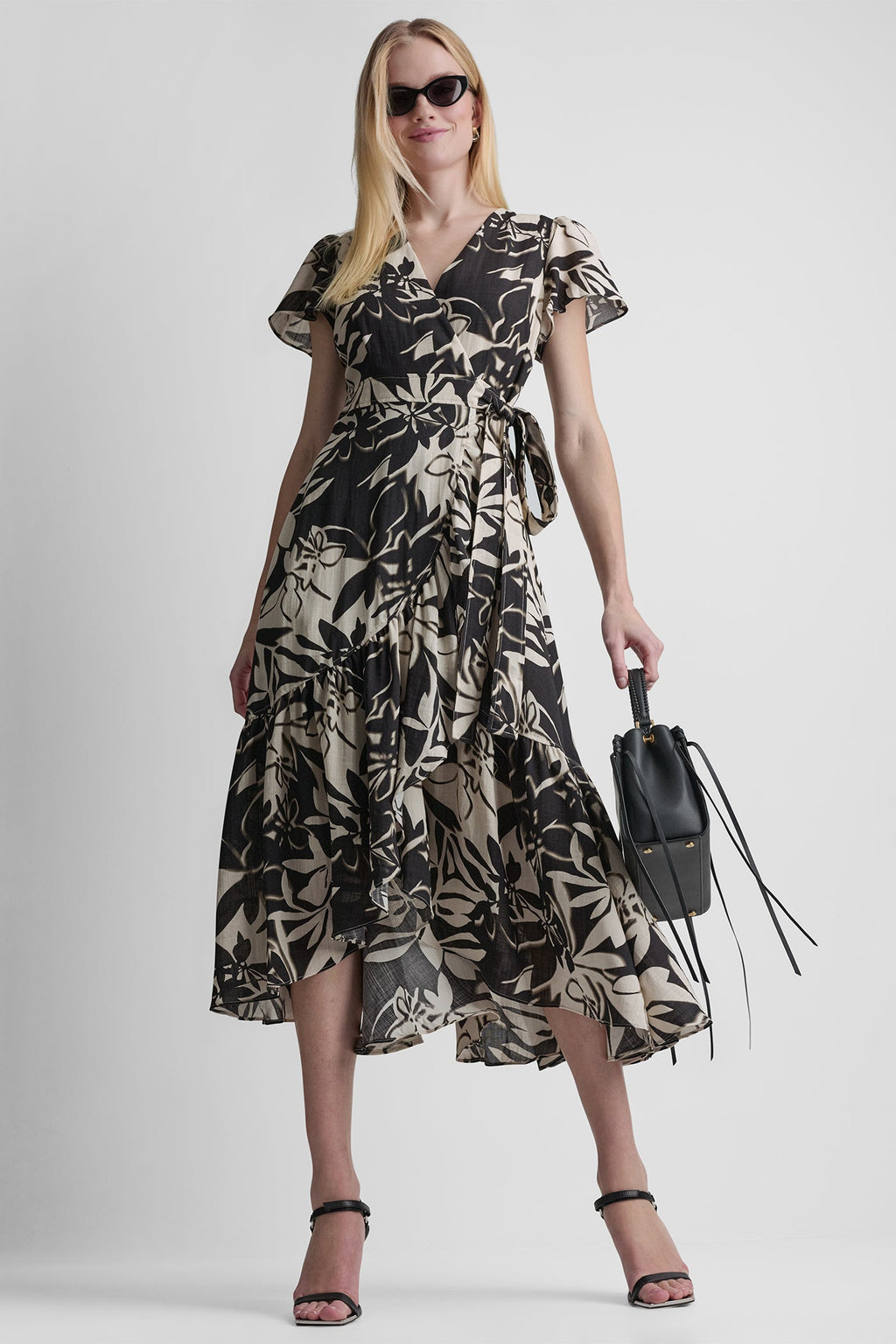 WRAP-EFFECT MIDI DRESS
