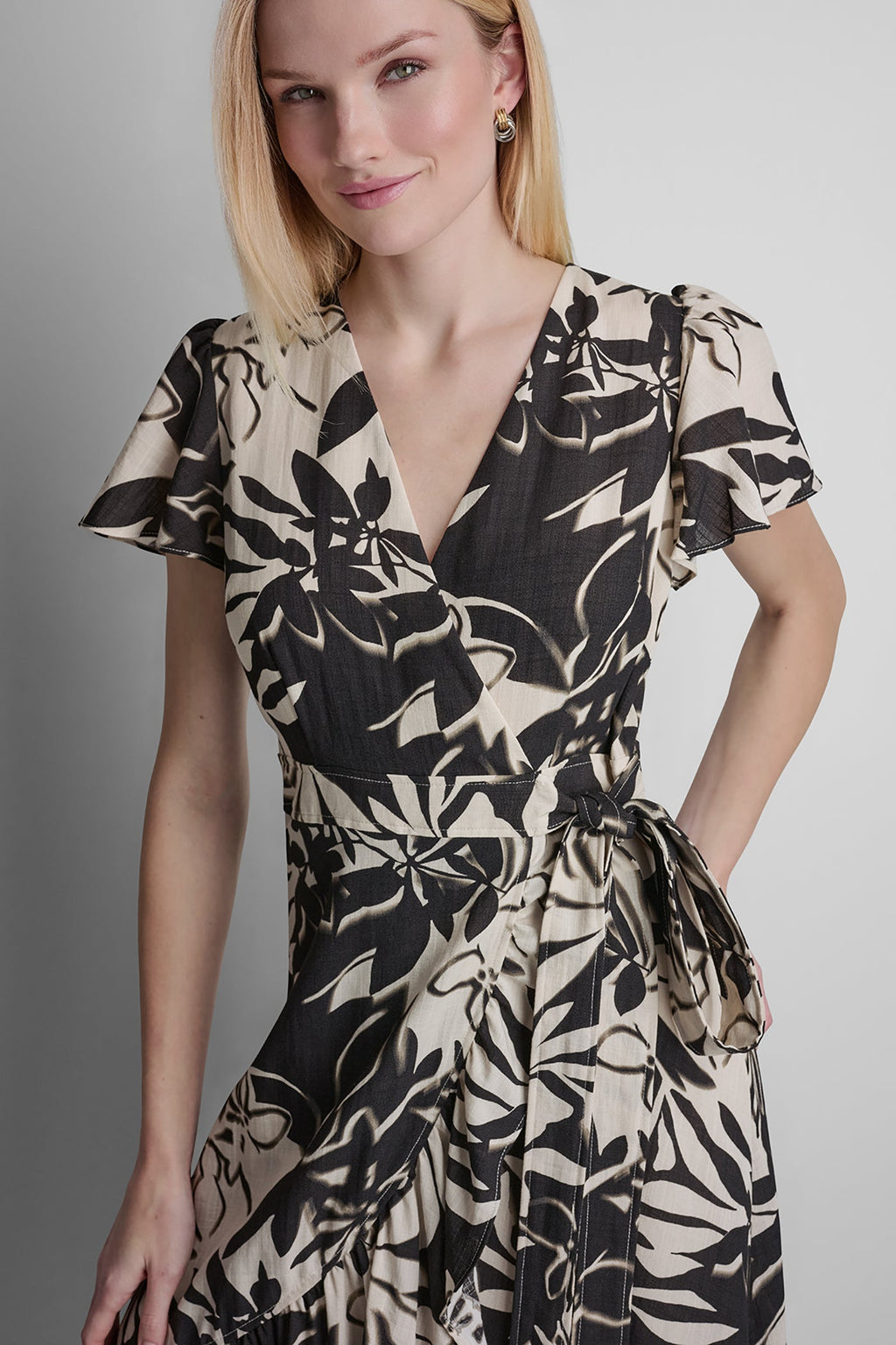 WRAP-EFFECT MIDI DRESS