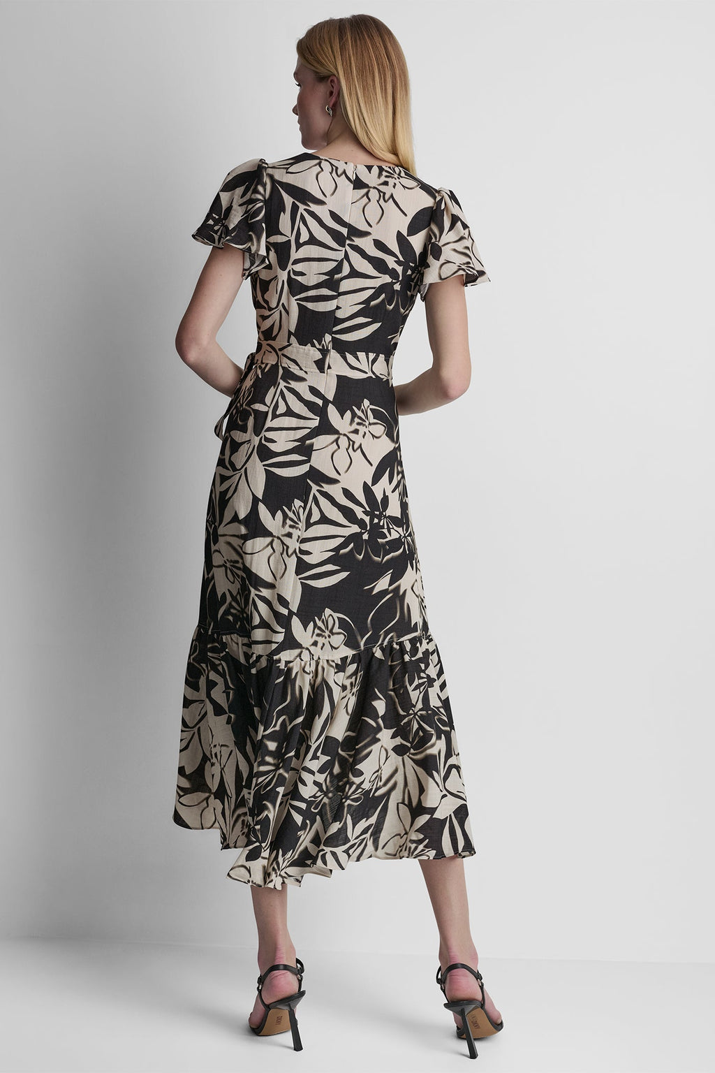 WRAP-EFFECT MIDI DRESS