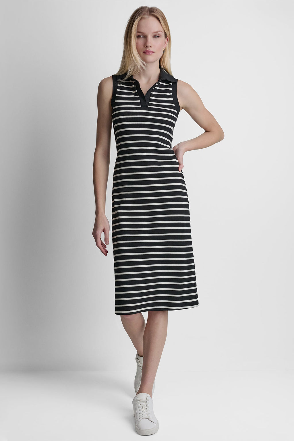 SLEEVELESS RIBBED POLO DRESS