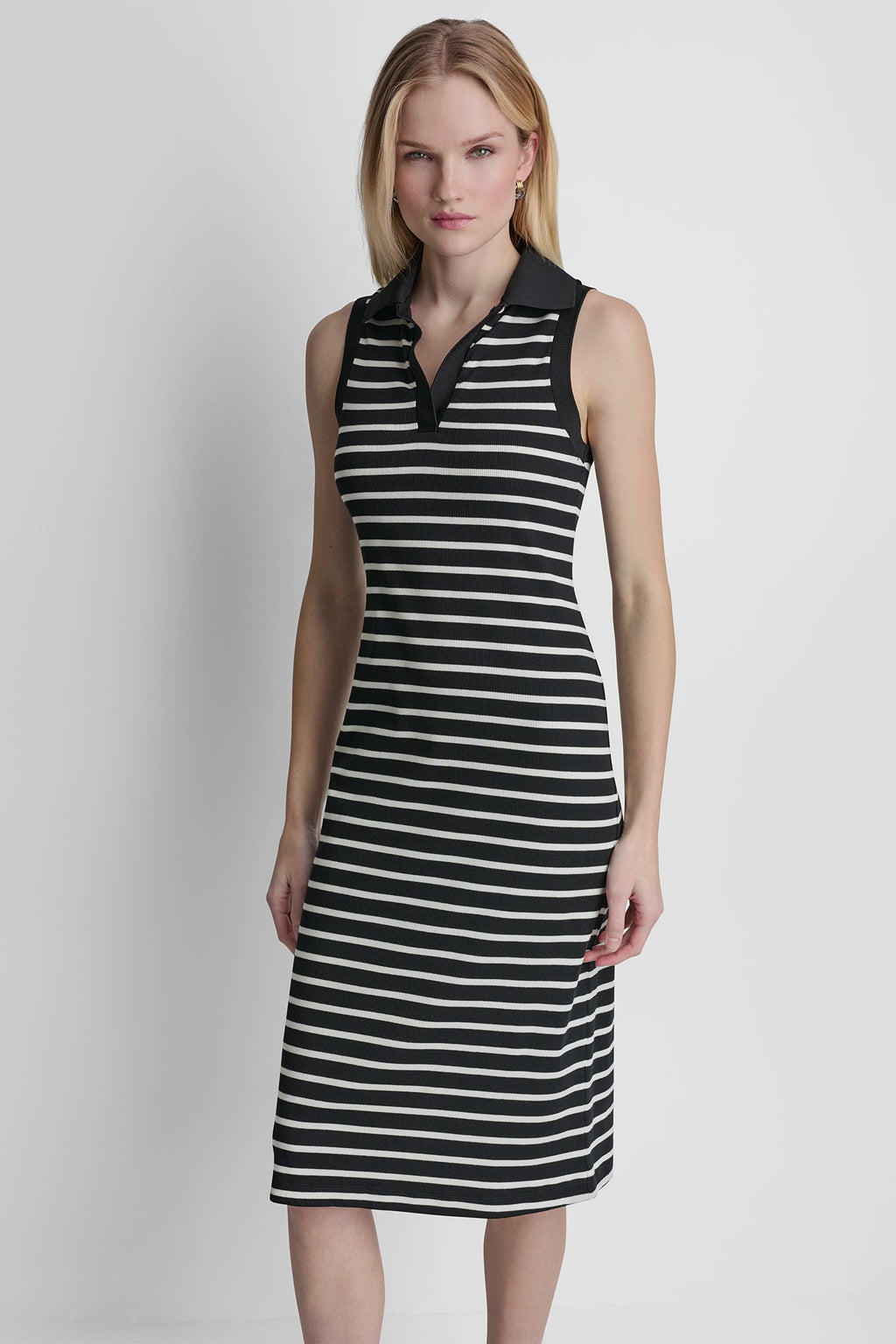SLEEVELESS RIBBED POLO DRESS