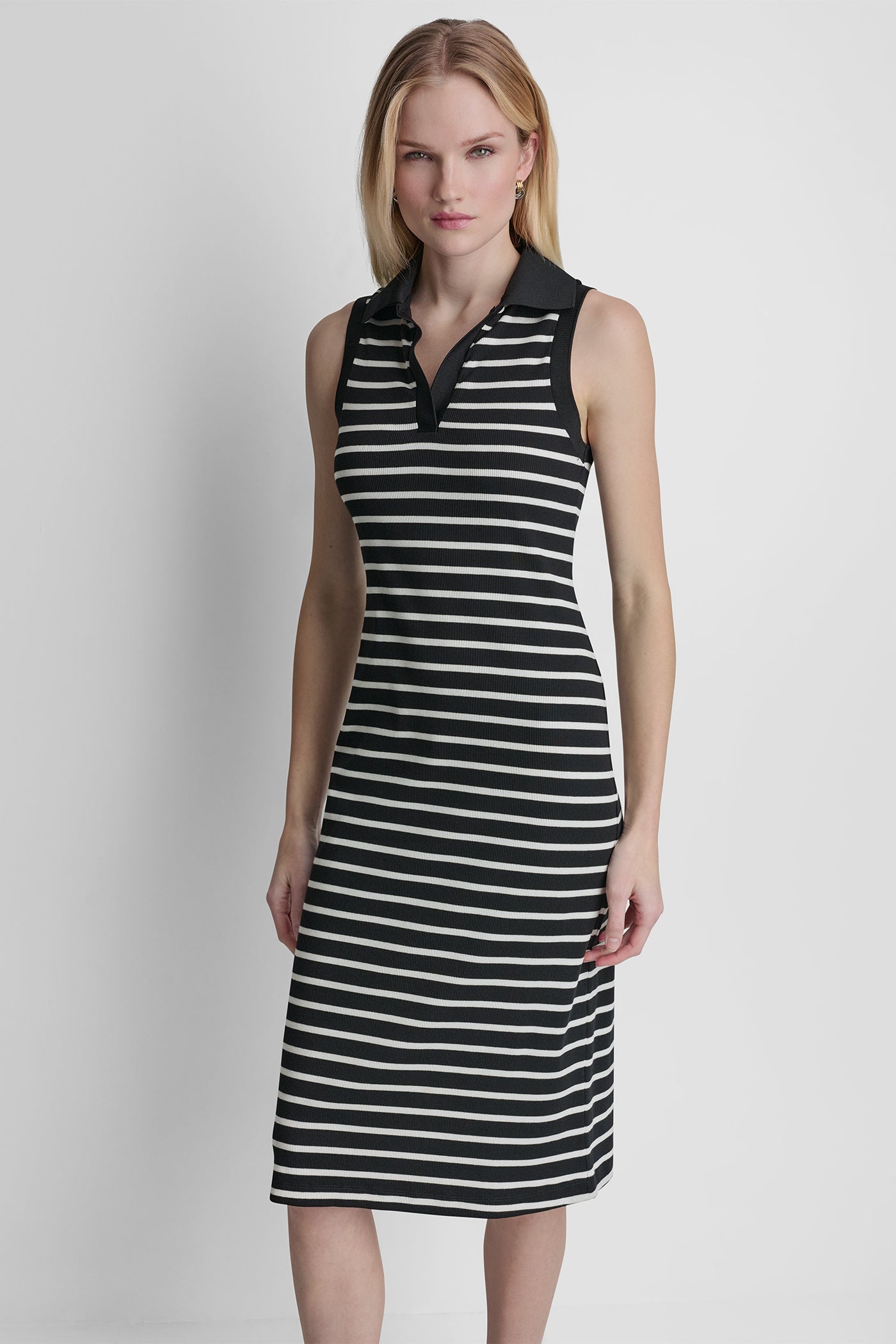 SLEEVELESS RIBBED POLO DRESS