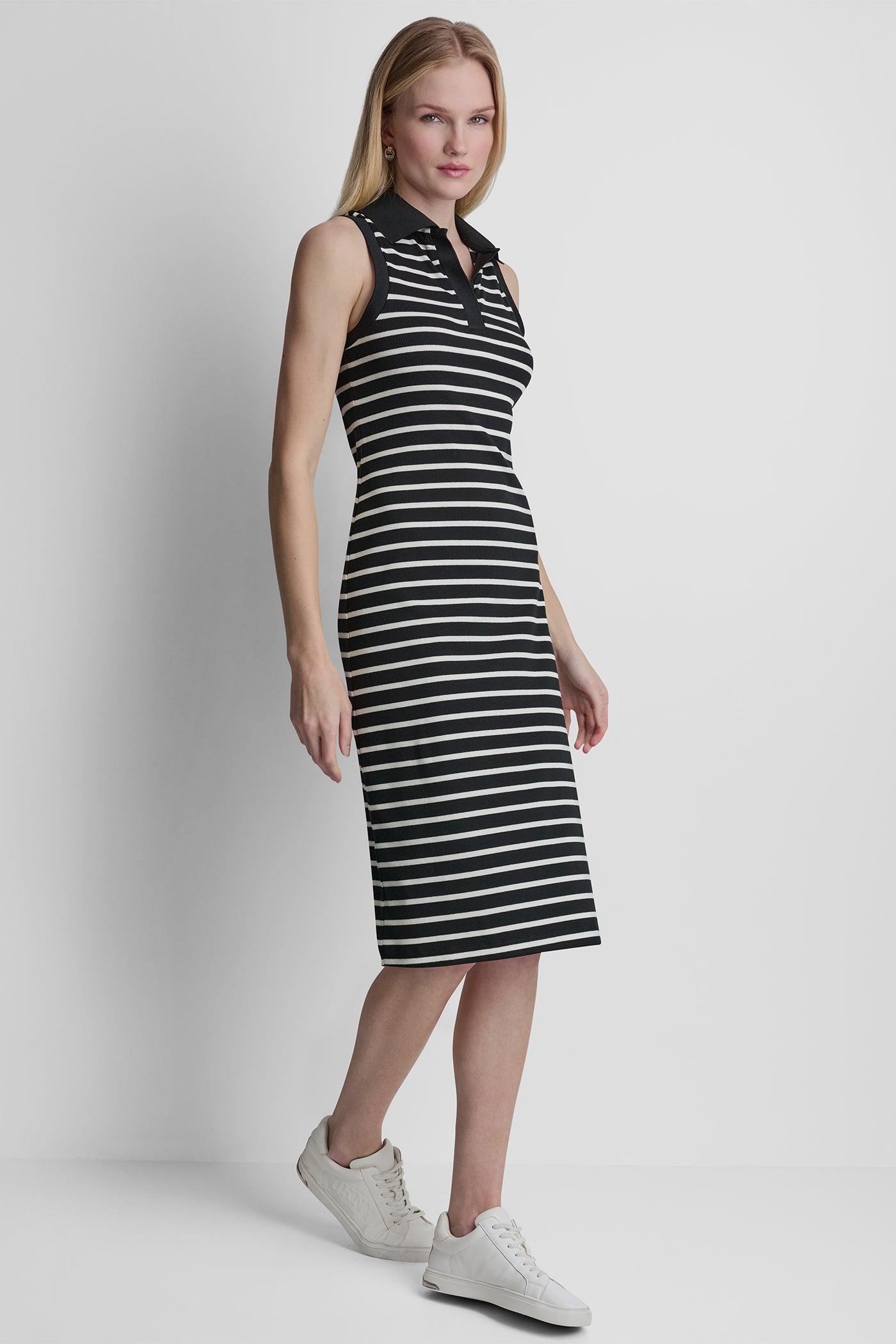 SLEEVELESS RIBBED POLO DRESS