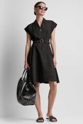 CAP SLEEVE ZIP-FRONT SHIRT DRESS