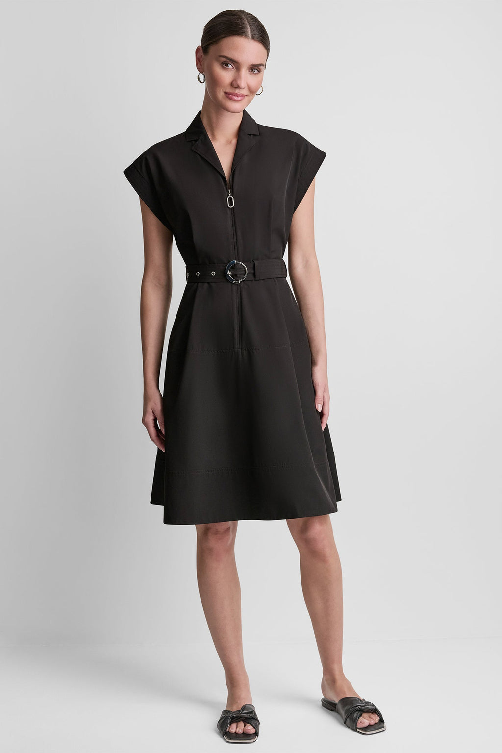 CAP SLEEVE ZIP-FRONT SHIRT DRESS