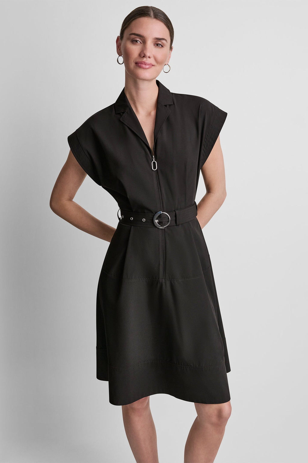 CAP SLEEVE ZIP-FRONT SHIRT DRESS