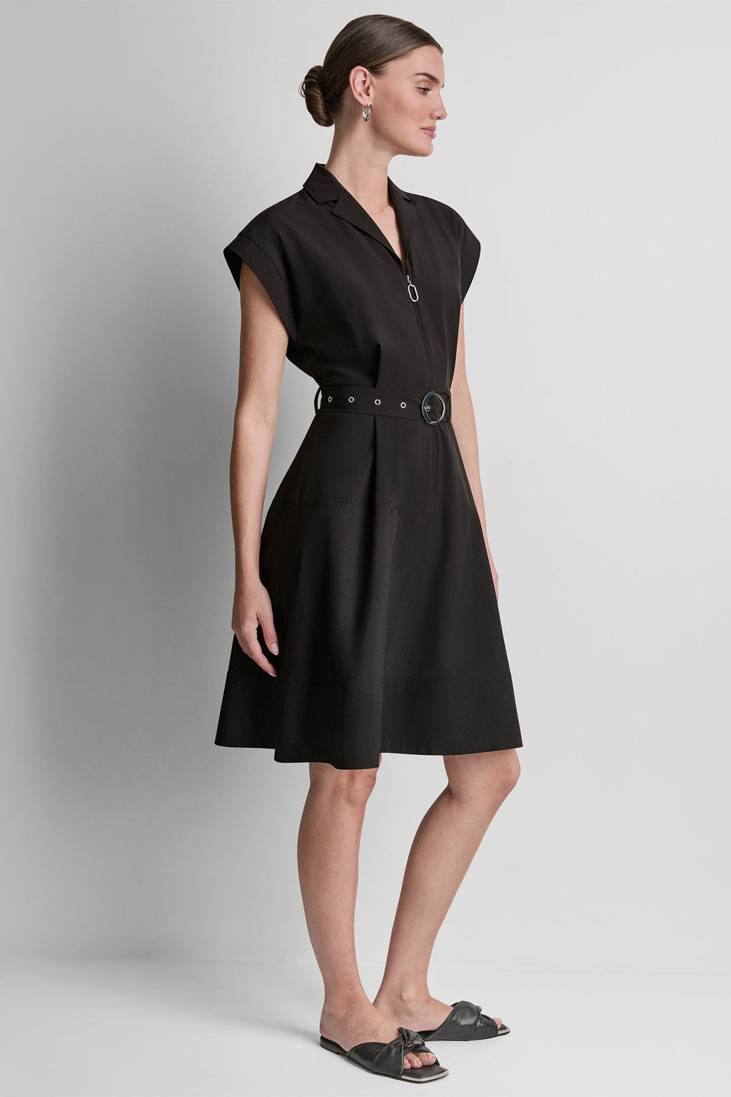 CAP SLEEVE ZIP-FRONT SHIRT DRESS