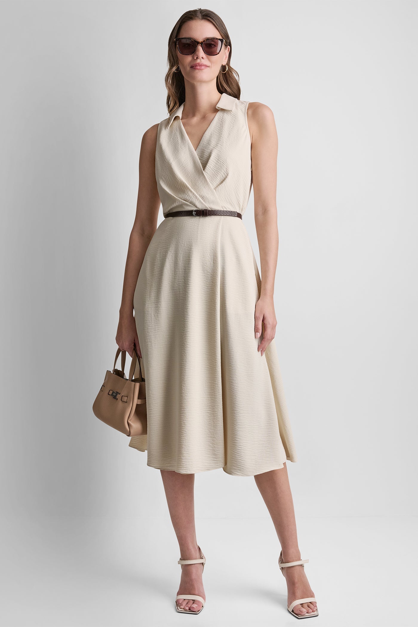 WRAP-EFFECT MIDI SHIRT DRESS