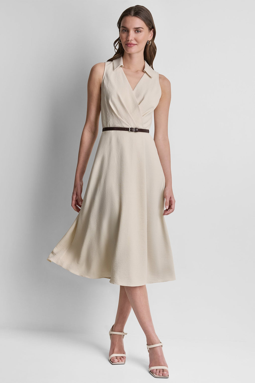 WRAP-EFFECT MIDI SHIRT DRESS
