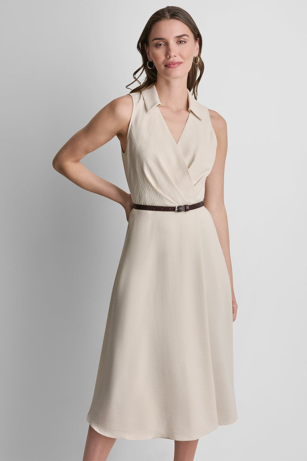 WRAP-EFFECT MIDI SHIRT DRESS