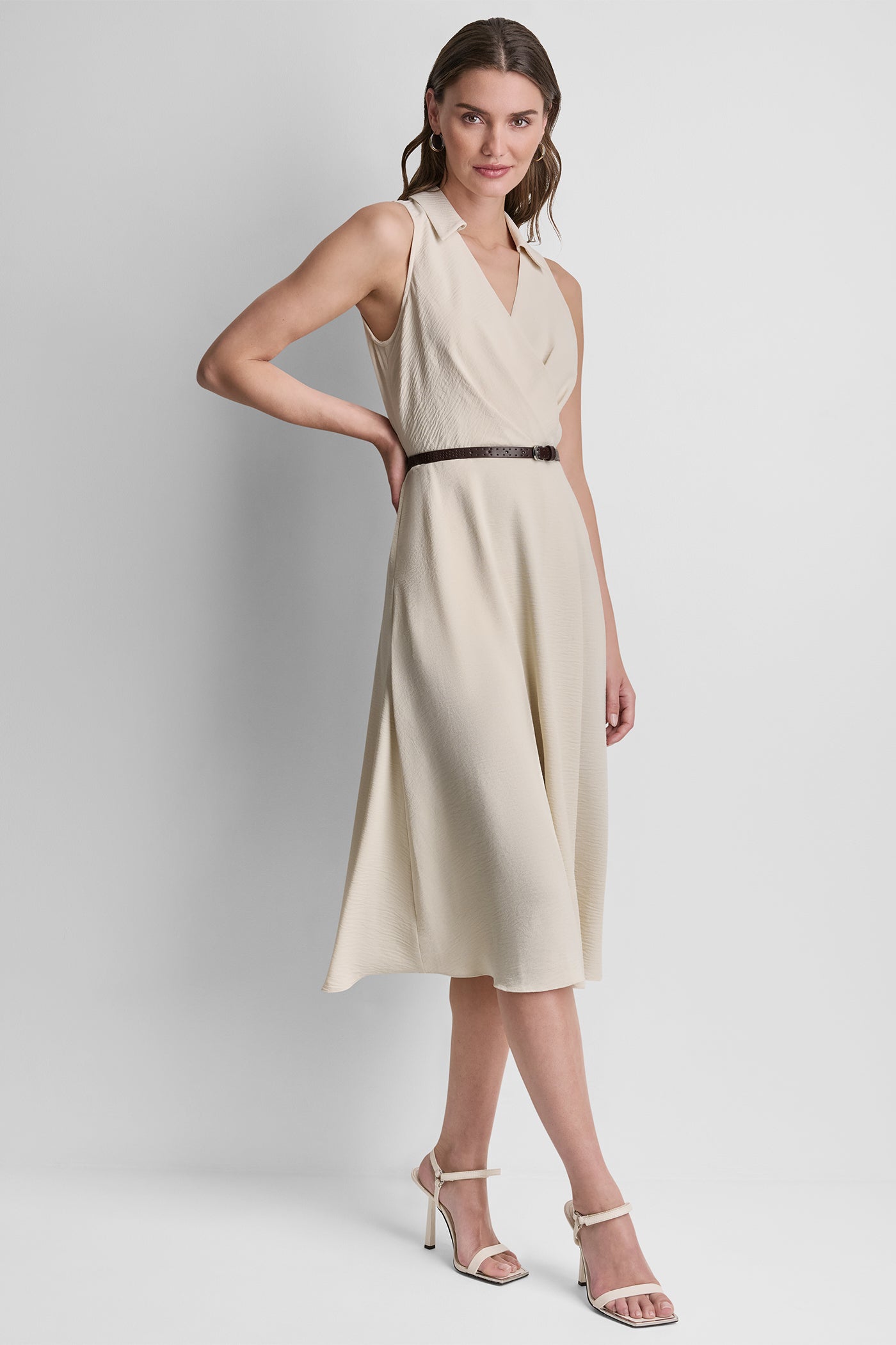WRAP-EFFECT MIDI SHIRT DRESS