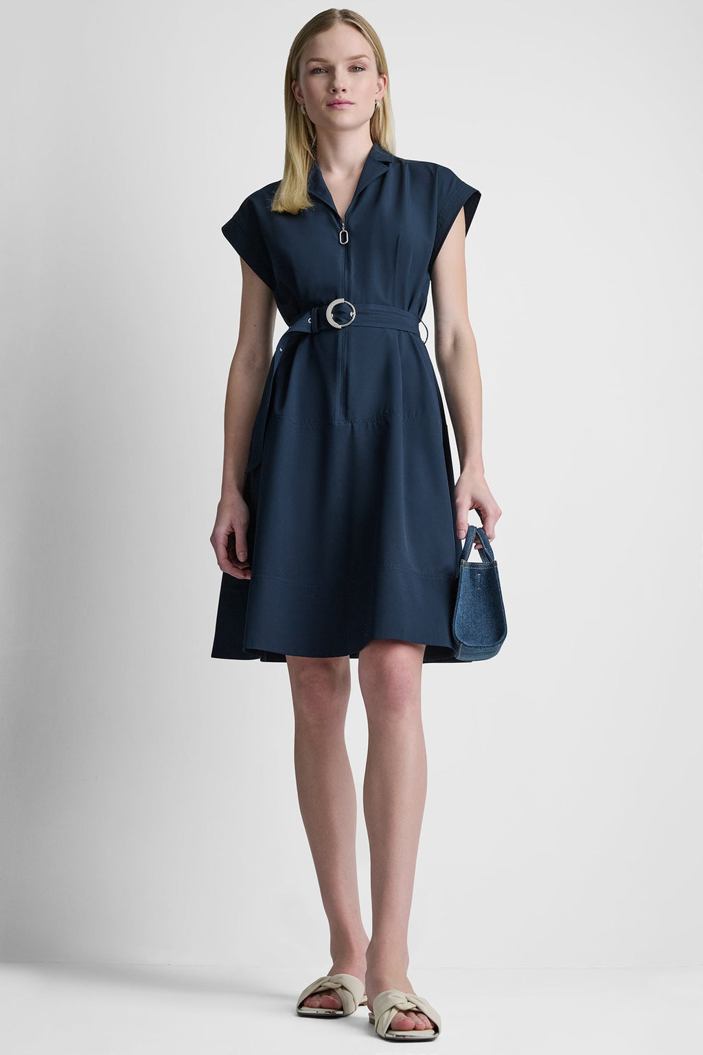 CAP SLEEVE ZIP-FRONT SHIRT DRESS