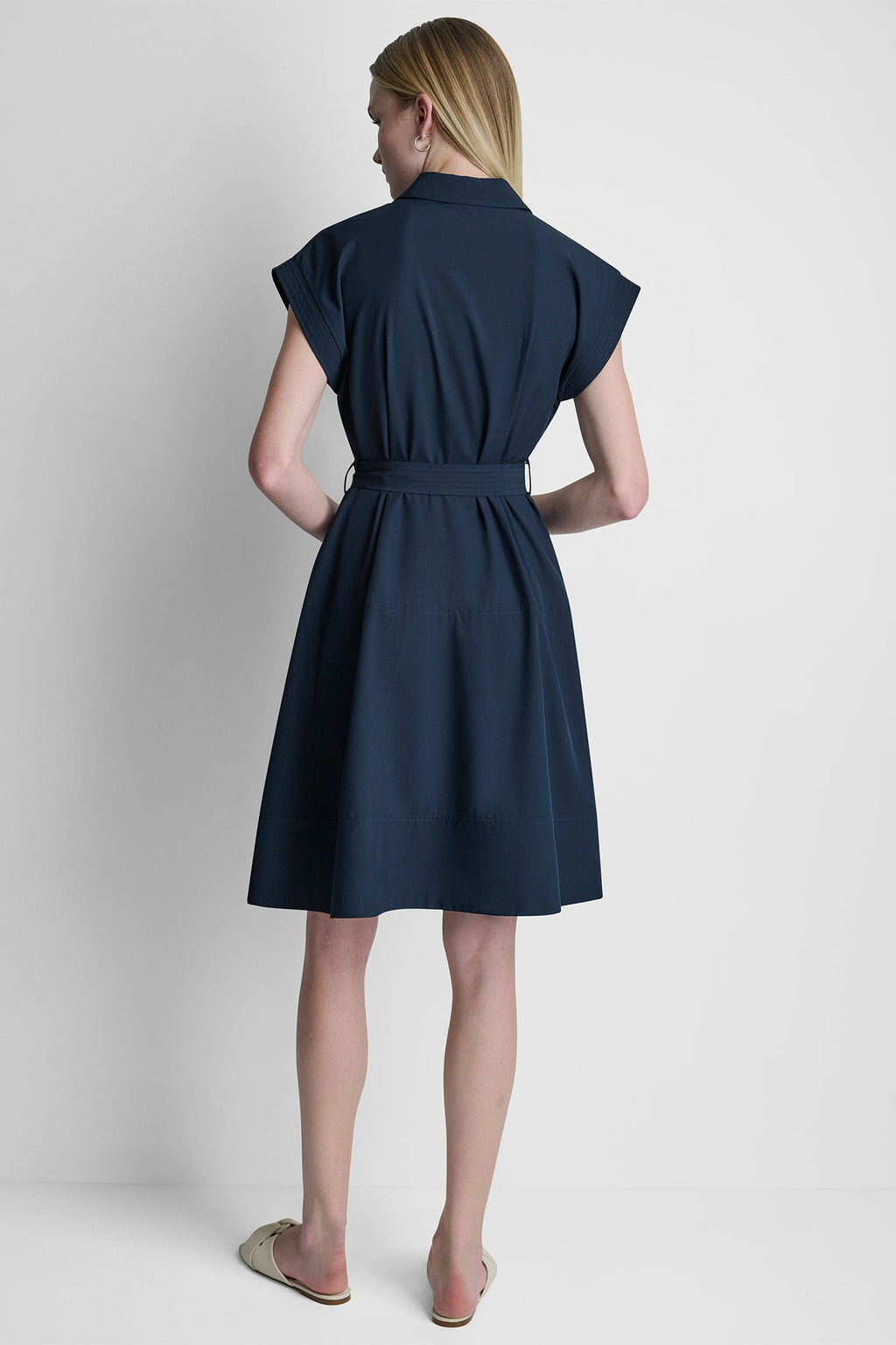 CAP SLEEVE ZIP-FRONT SHIRT DRESS