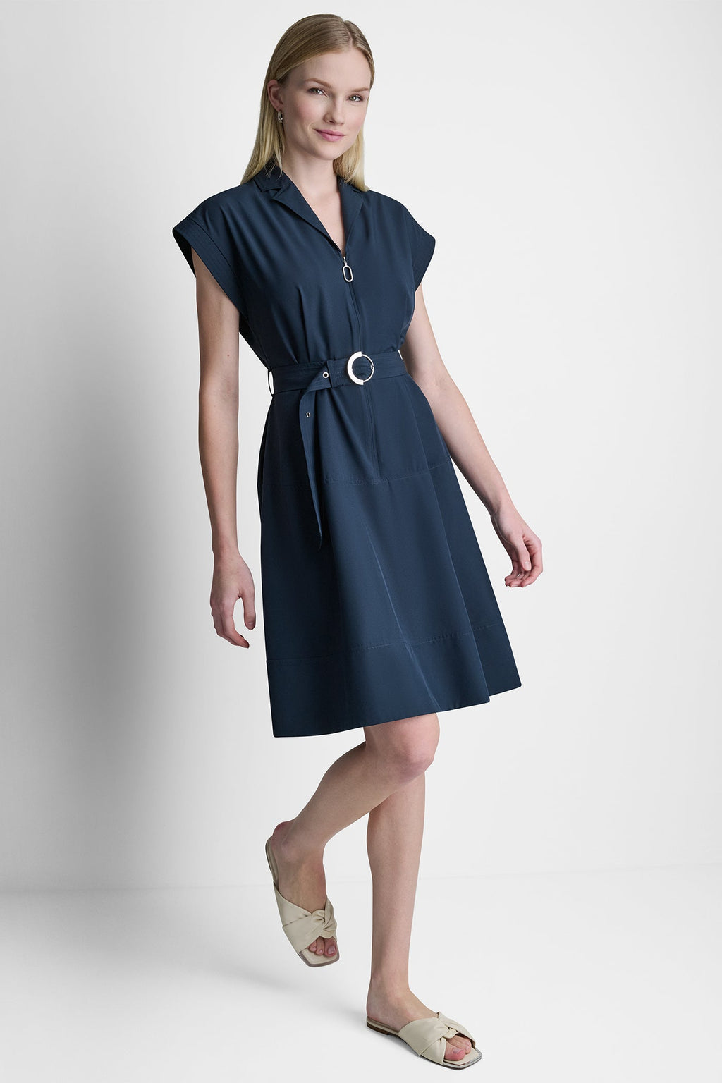 CAP SLEEVE ZIP-FRONT SHIRT DRESS