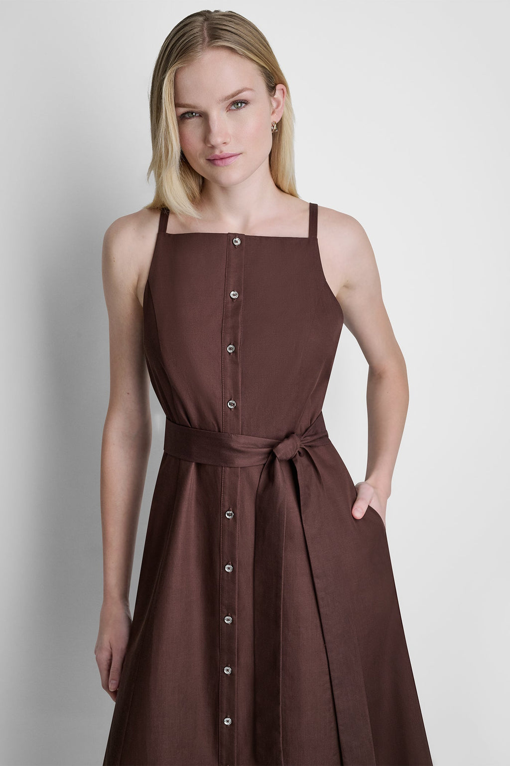 SLEEVELESS MIDI FIT & FLARE DRESS