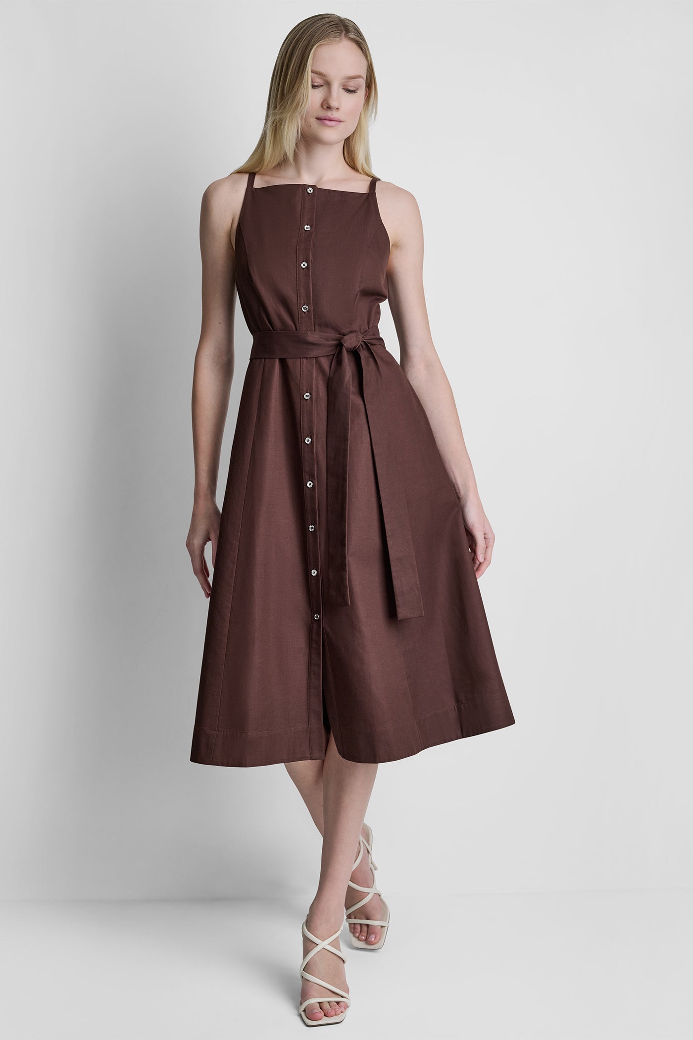 SLEEVELESS MIDI FIT & FLARE DRESS
