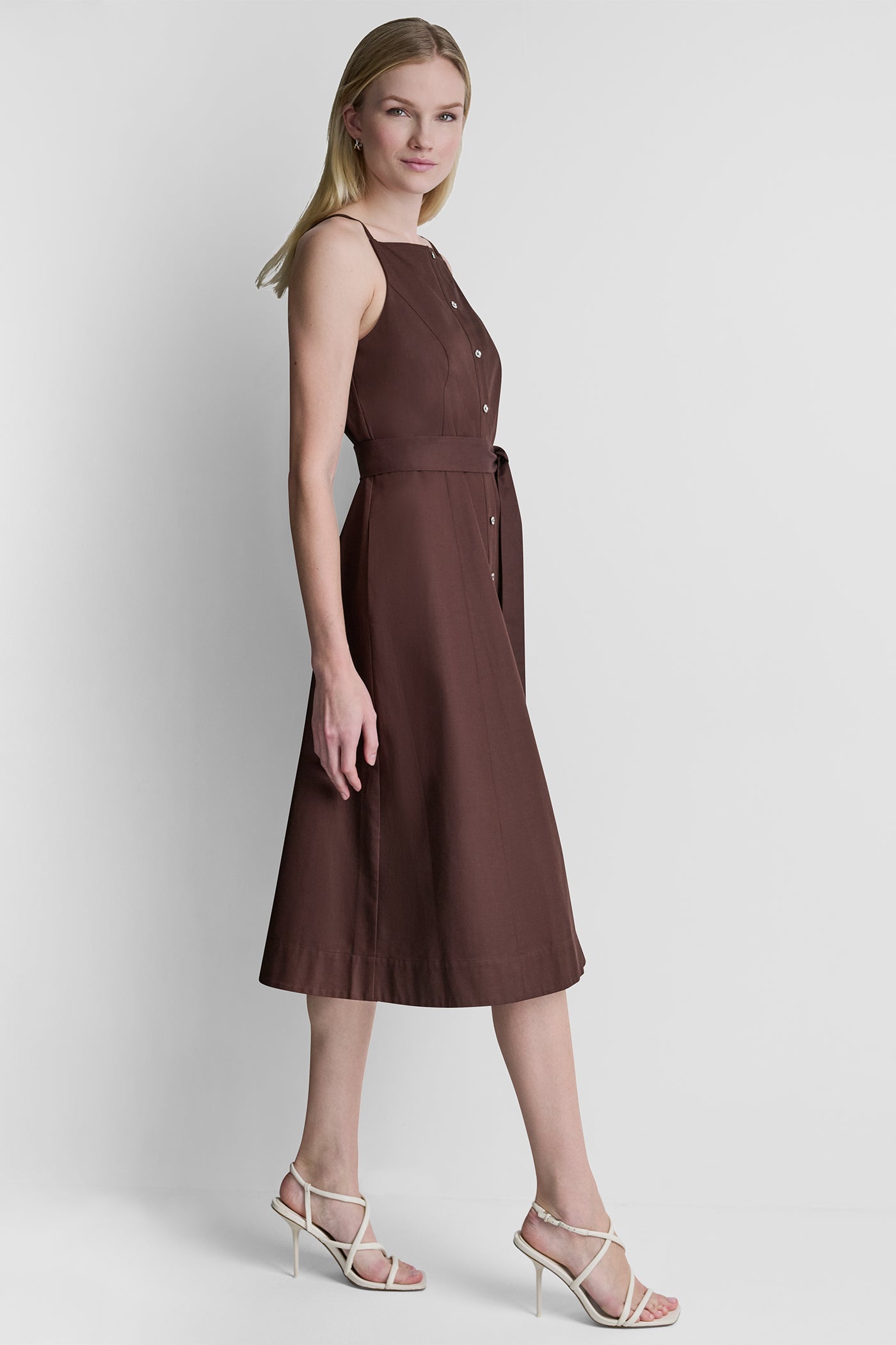 SLEEVELESS MIDI FIT & FLARE DRESS