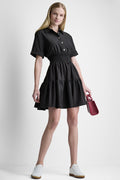 SMOCKED WAIST MINI SHIRT DRESS