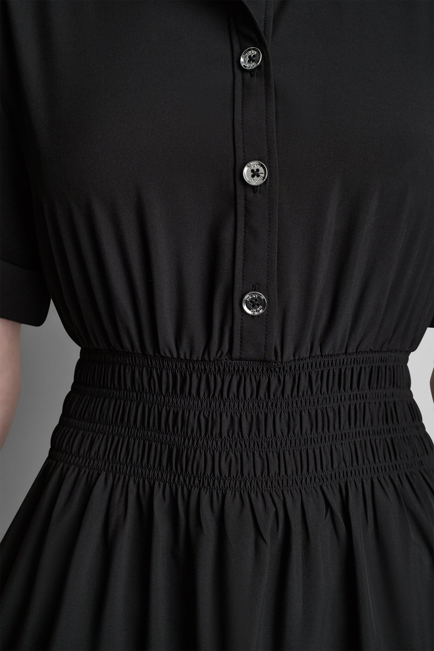 SMOCKED WAIST MINI SHIRT DRESS