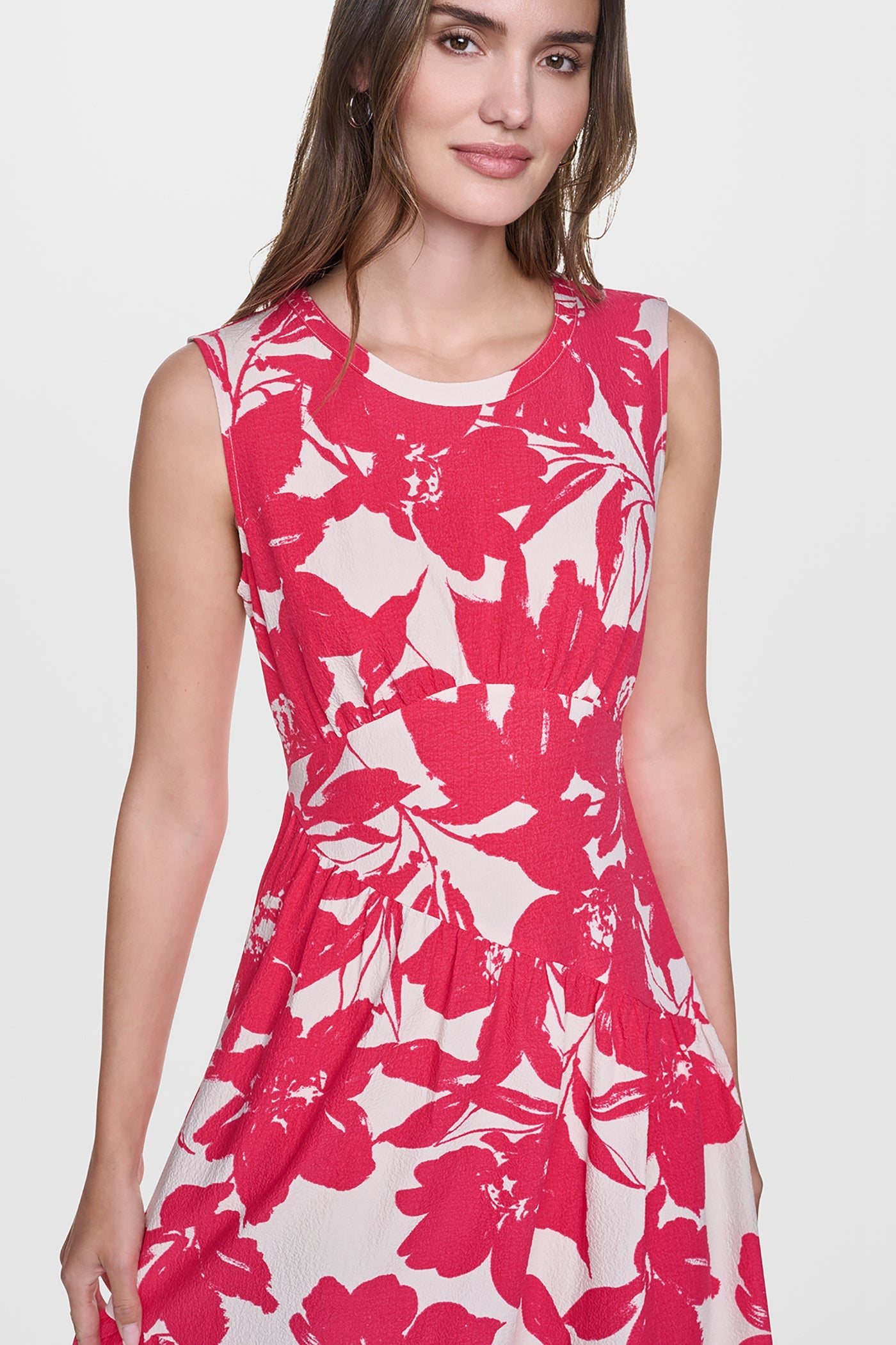 JEWEL NECK PRINTED MIDI DRESS