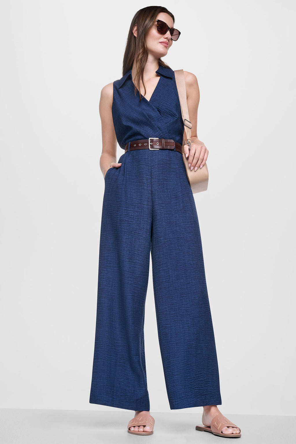 WRAP-EFFECT BELTED JUMPSUIT
