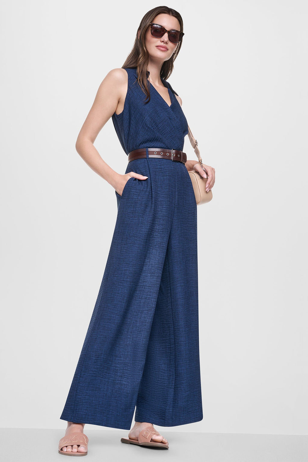WRAP-EFFECT BELTED JUMPSUIT