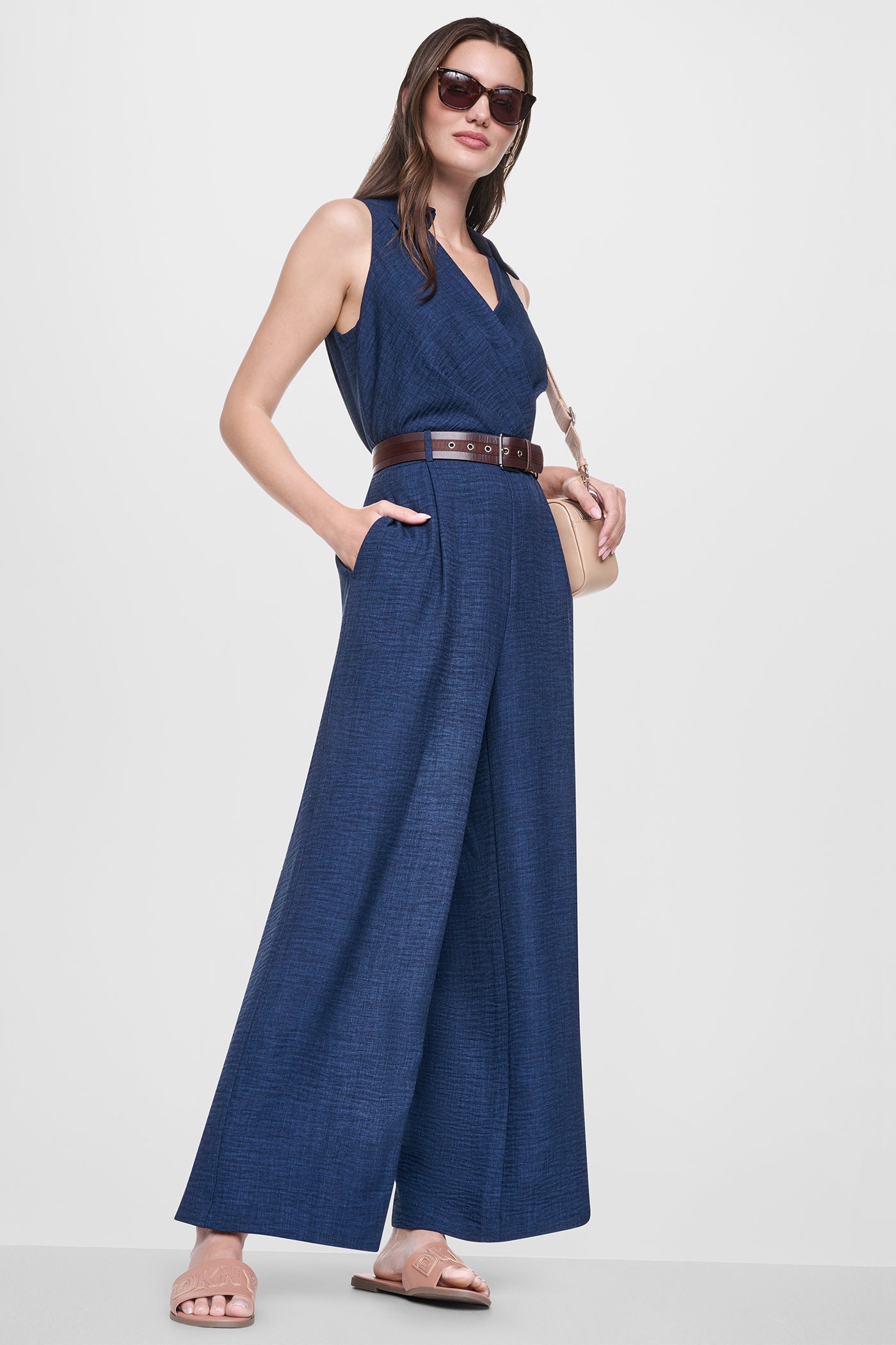 WRAP-EFFECT BELTED JUMPSUIT