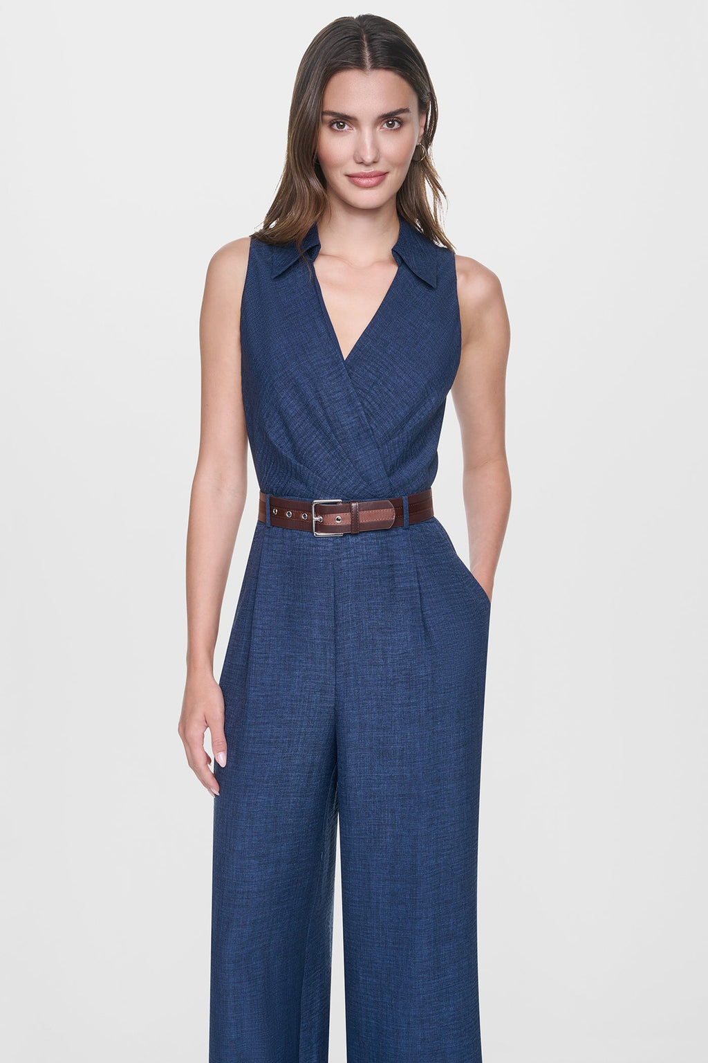 WRAP-EFFECT BELTED JUMPSUIT