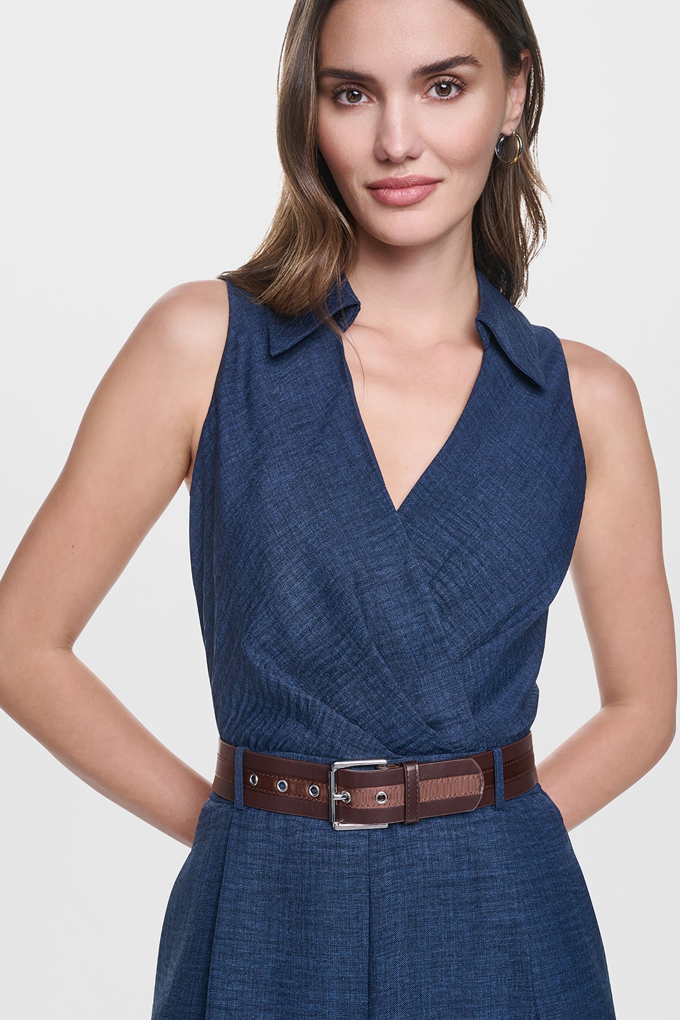 WRAP-EFFECT BELTED JUMPSUIT