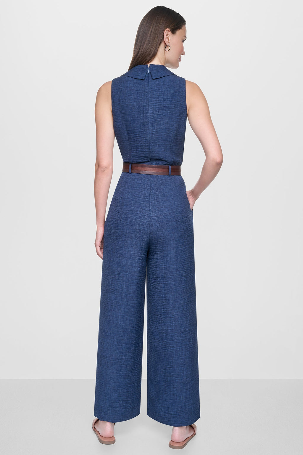 WRAP-EFFECT BELTED JUMPSUIT