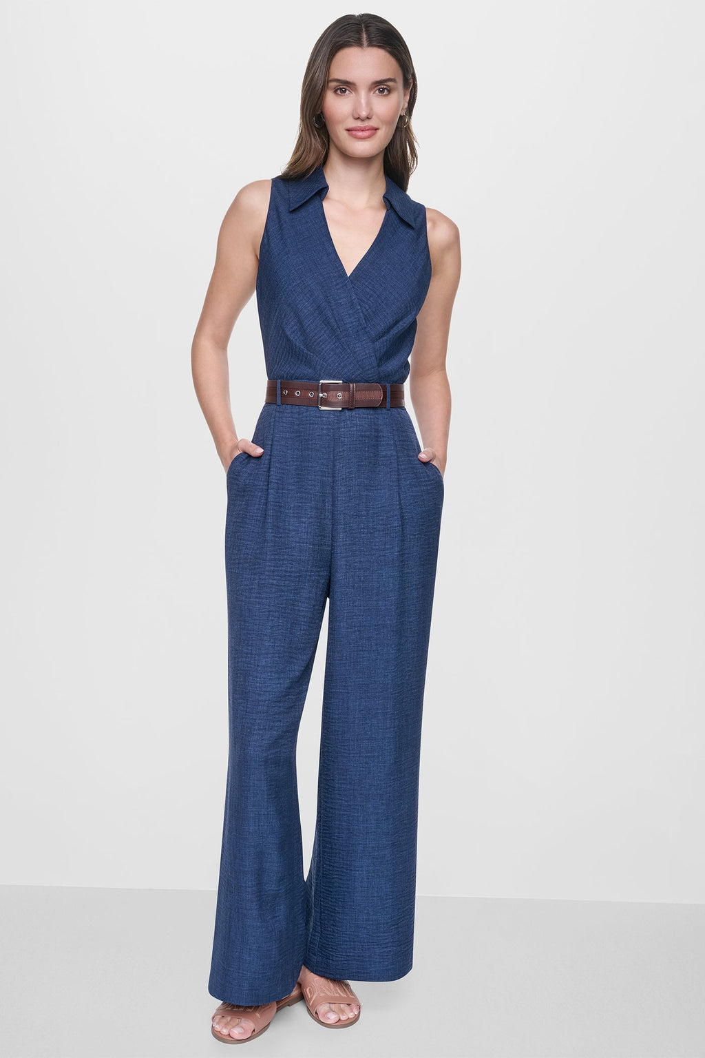 WRAP-EFFECT BELTED JUMPSUIT