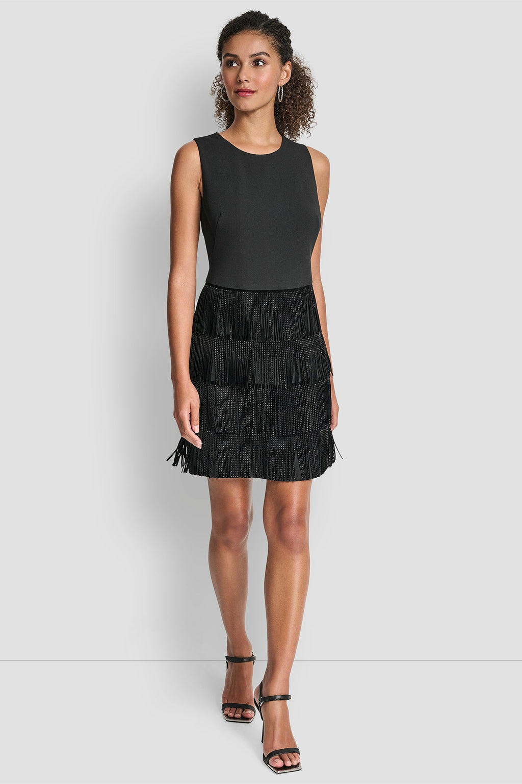 SLEEVELESS SHIFT DRESS WITH TIERED SKIRT