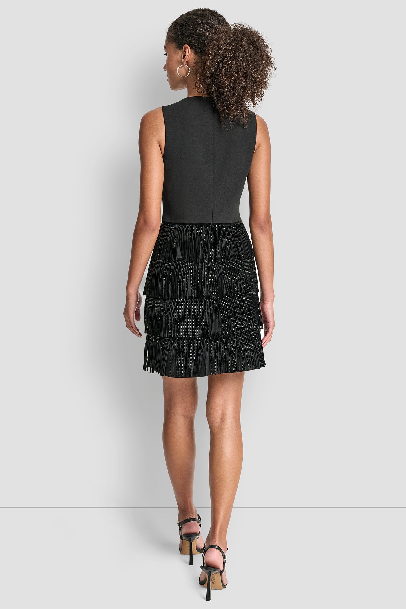 SLEEVELESS SHIFT DRESS WITH TIERED SKIRT