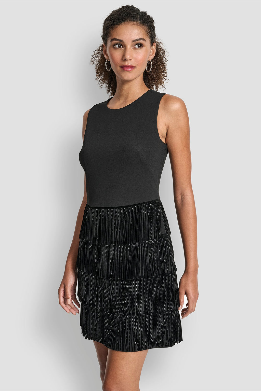 SLEEVELESS SHIFT DRESS WITH TIERED SKIRT