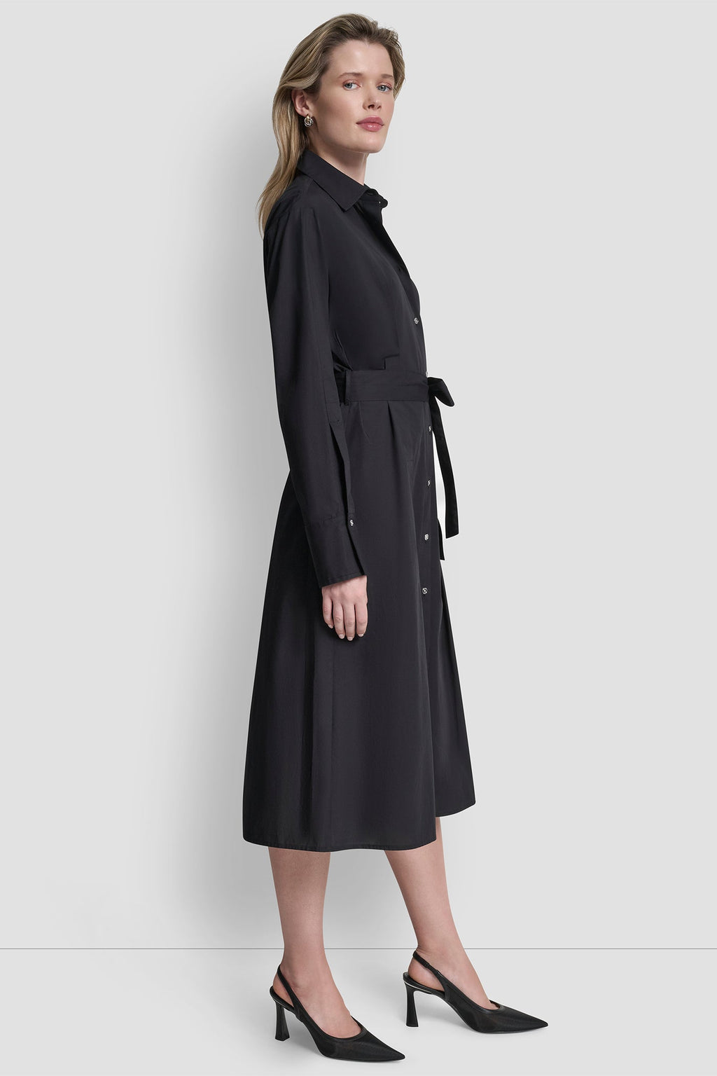 BUTTON DOWN MIDI SHIRT DRESS
