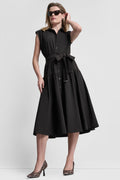CAP SLEEVE FIT & FLARE MIDI SHIRT DRESS