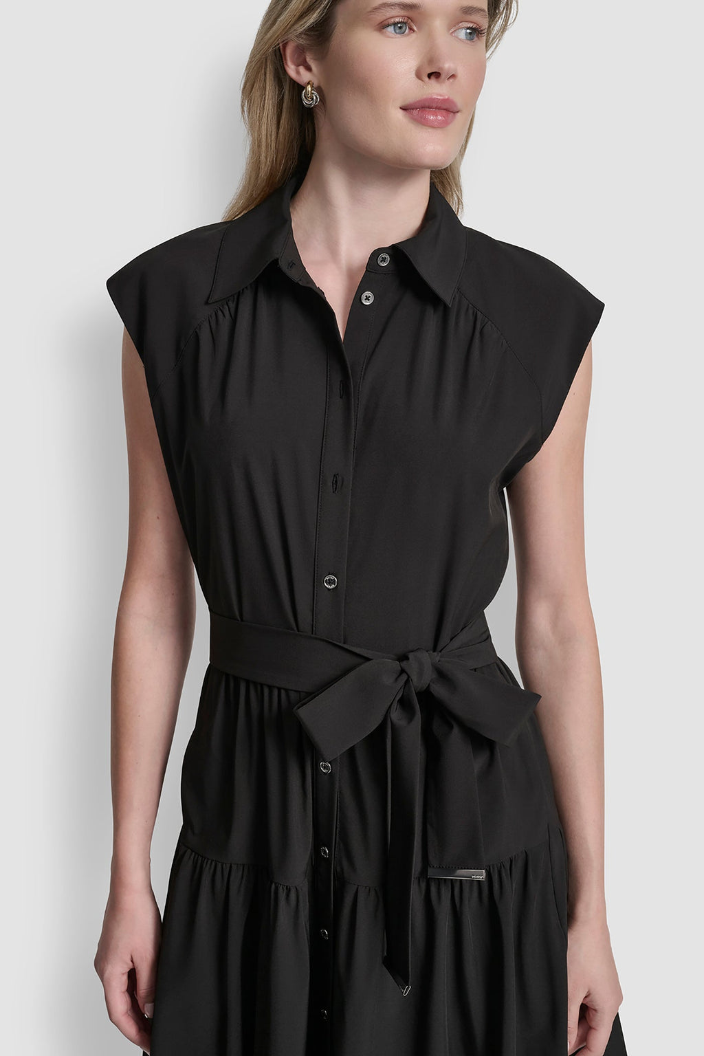 CAP SLEEVE FIT & FLARE MIDI SHIRT DRESS