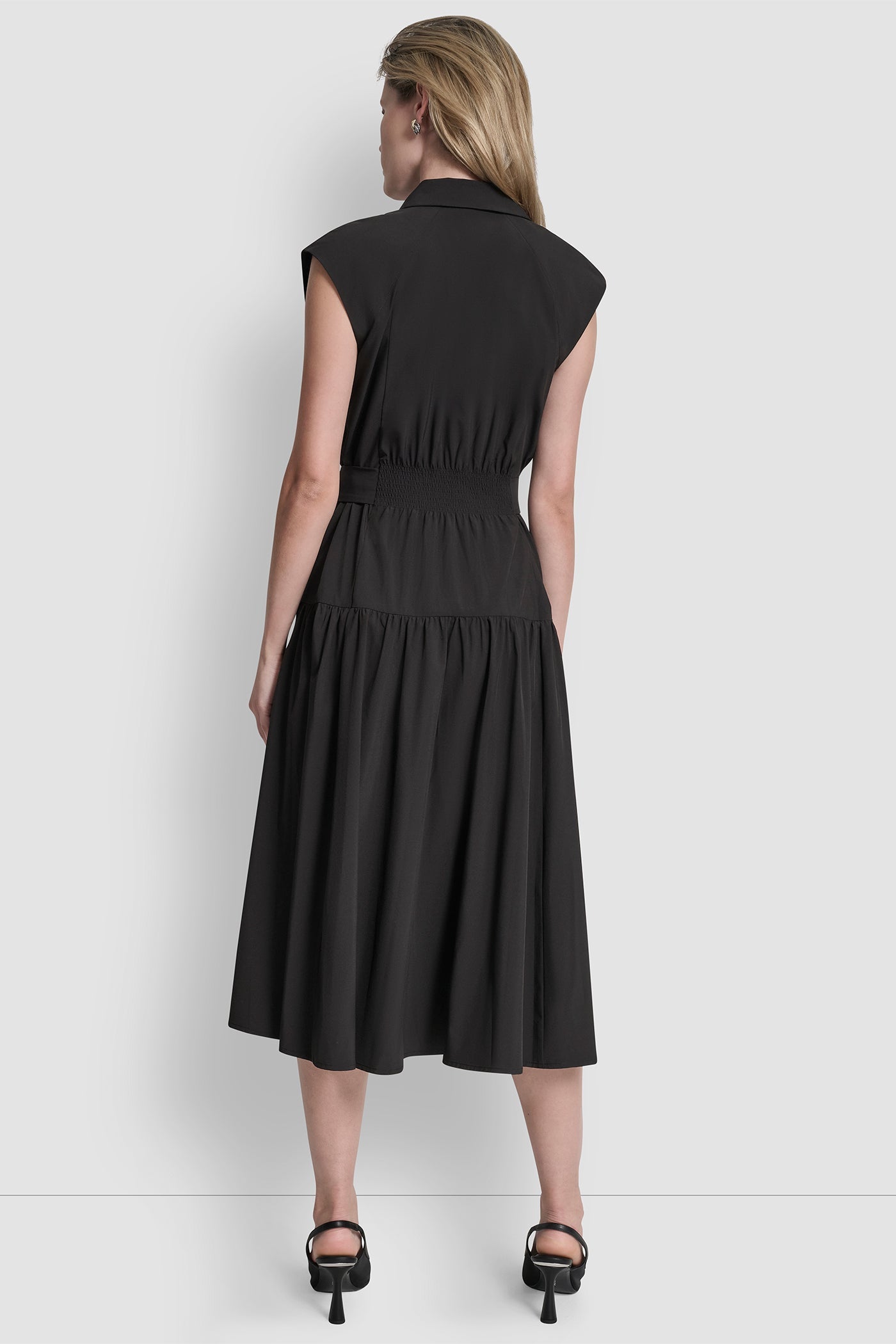 CAP SLEEVE FIT & FLARE MIDI SHIRT DRESS