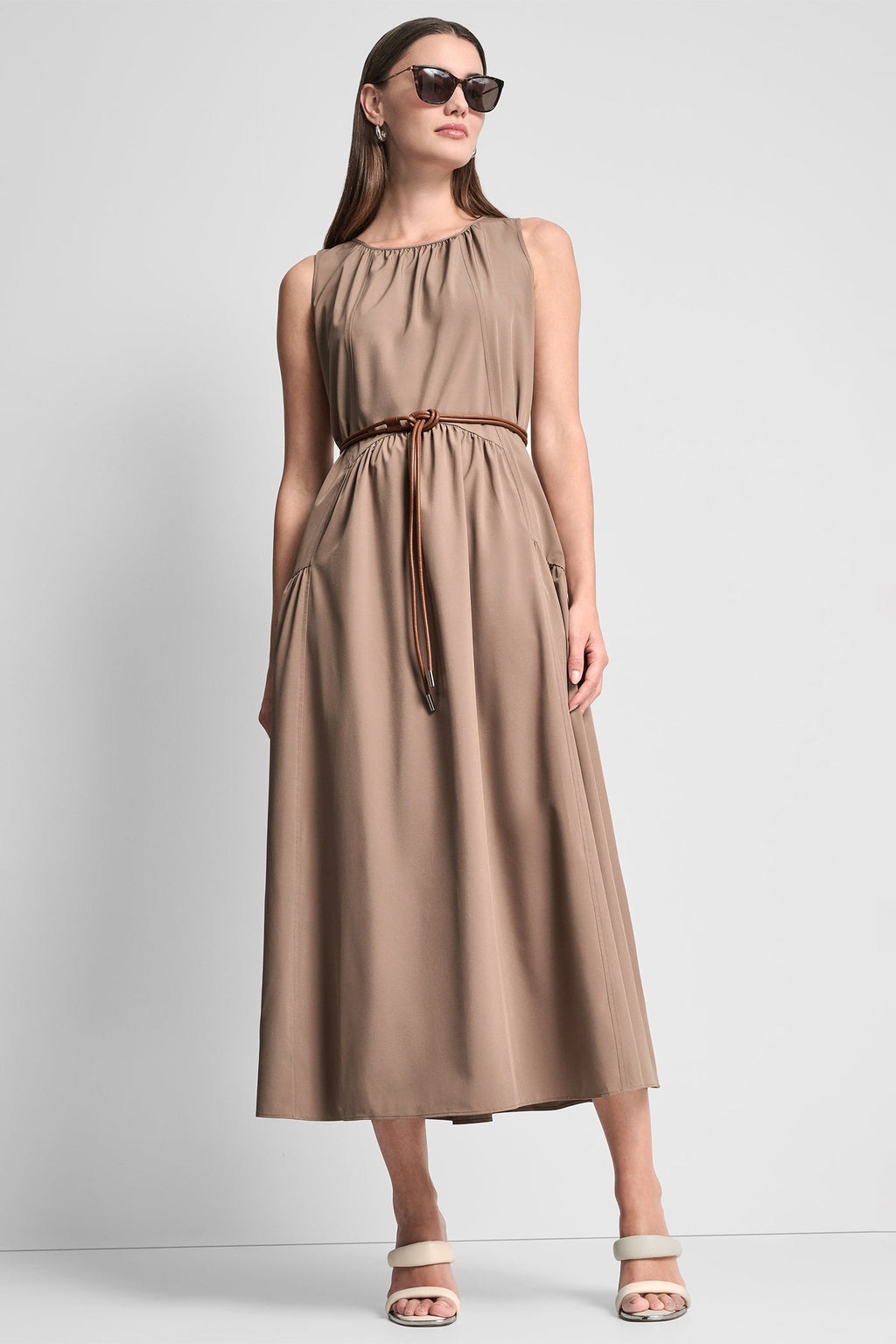 SLEEVELESS DROP-WAIST MIDI DRESS