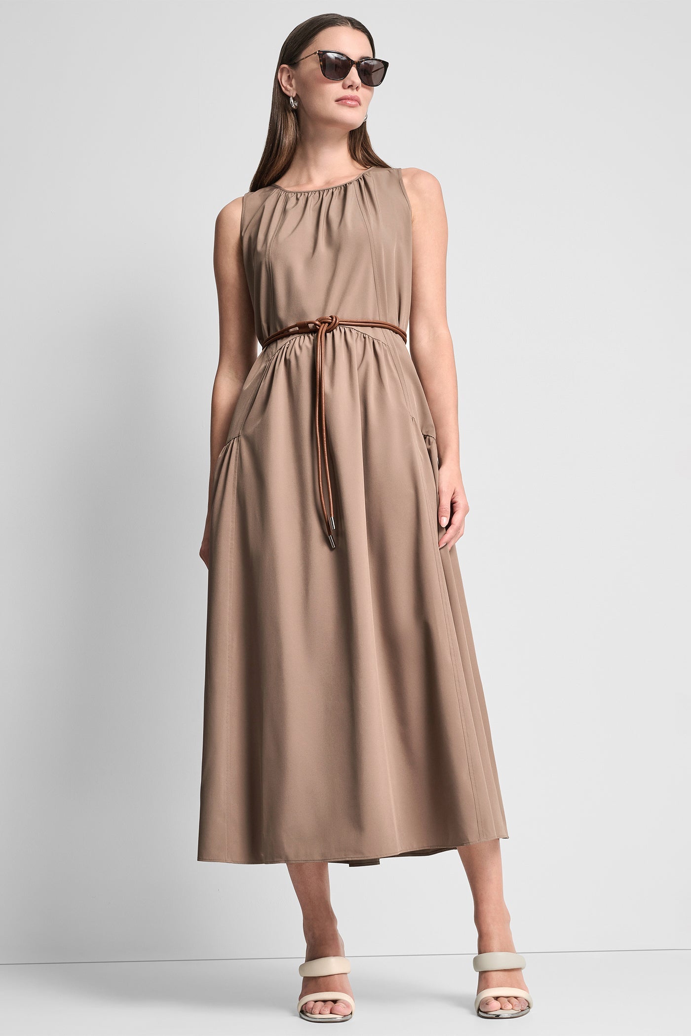 SLEEVELESS DROP-WAIST MIDI DRESS